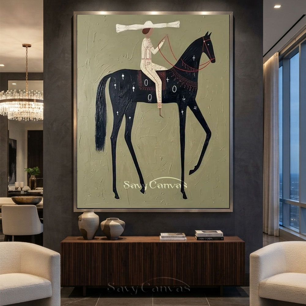 Sage Green Minimalist Horse Canvas Art Painting #SS 212