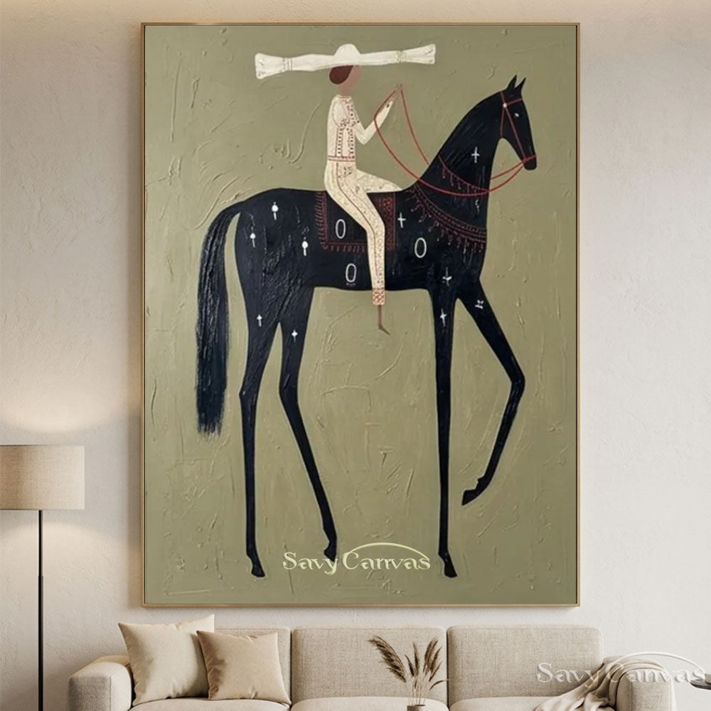 Sage Green Minimalist Horse Canvas Art Painting #SS 212