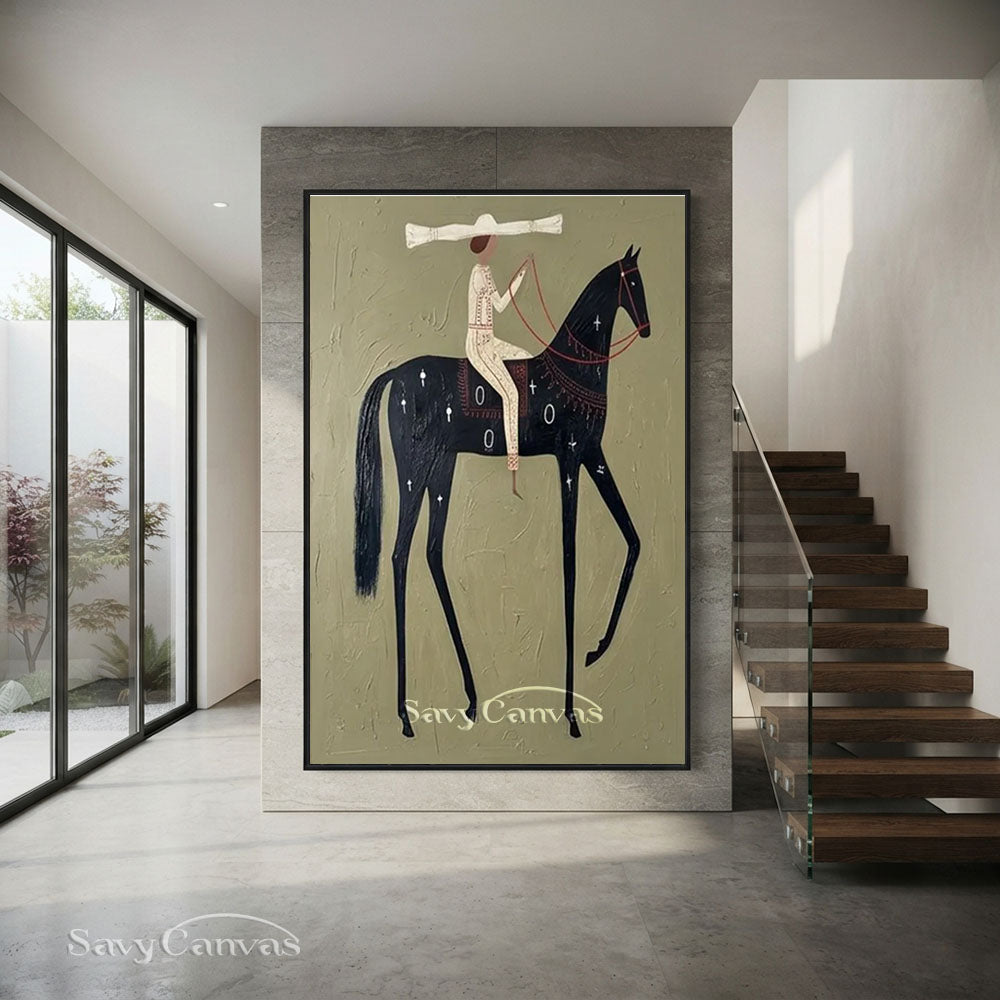 Sage Green Minimalist Horse Canvas Art Painting #SS 212