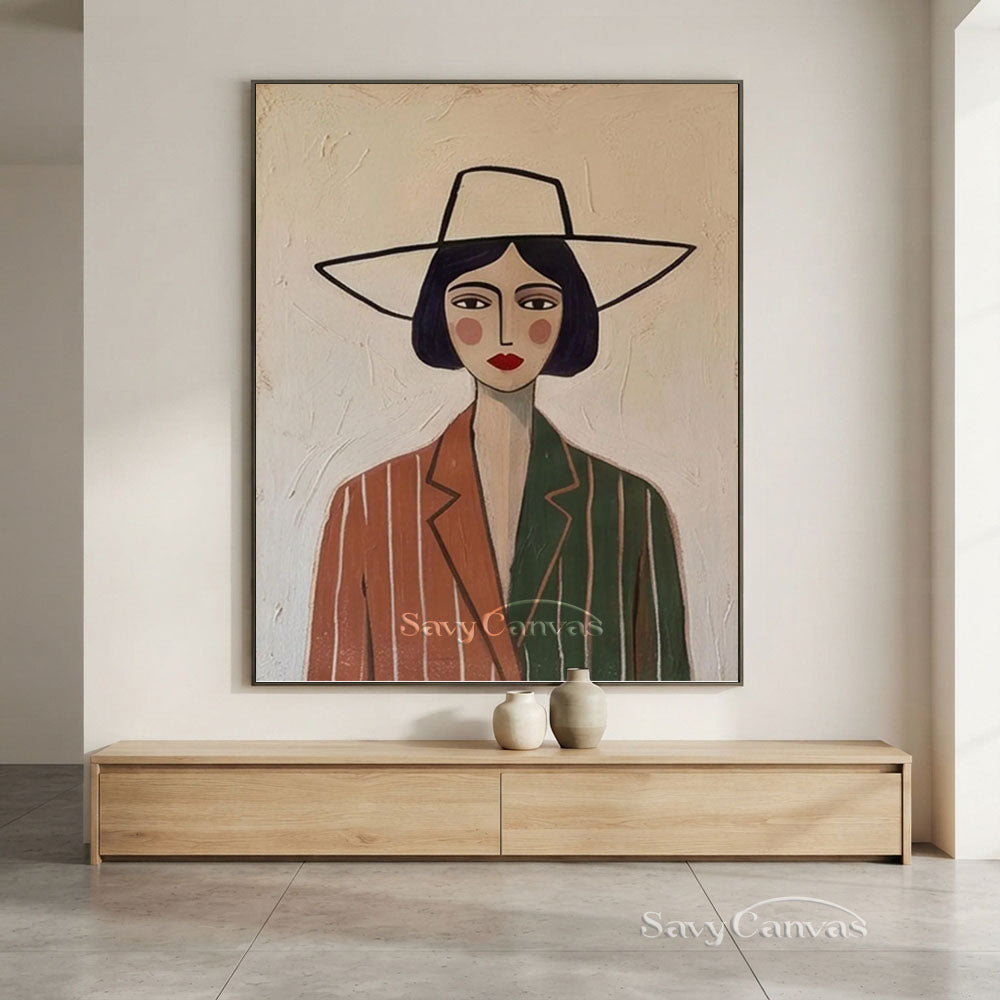 Minimalist Modernist Abstract Lady Portrait Oil Painting #SS 213