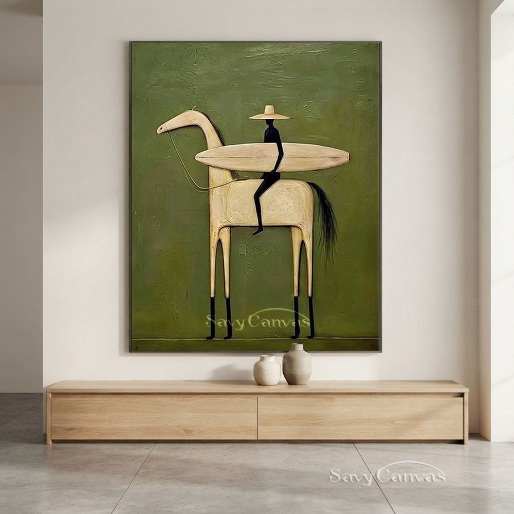 Handpainted Surf Rider Horse Canvas Oil Painting #SS 214
