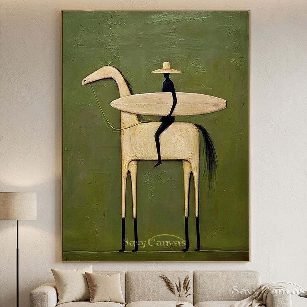 Handpainted Surf Rider Horse Canvas Oil Painting #SS 214