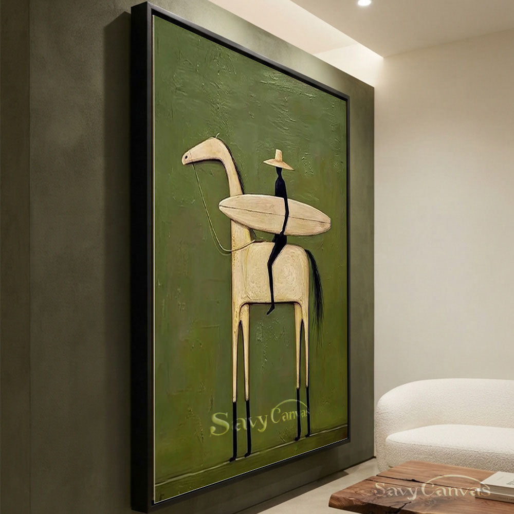 Handpainted Surf Rider Horse Canvas Oil Painting #SS 214