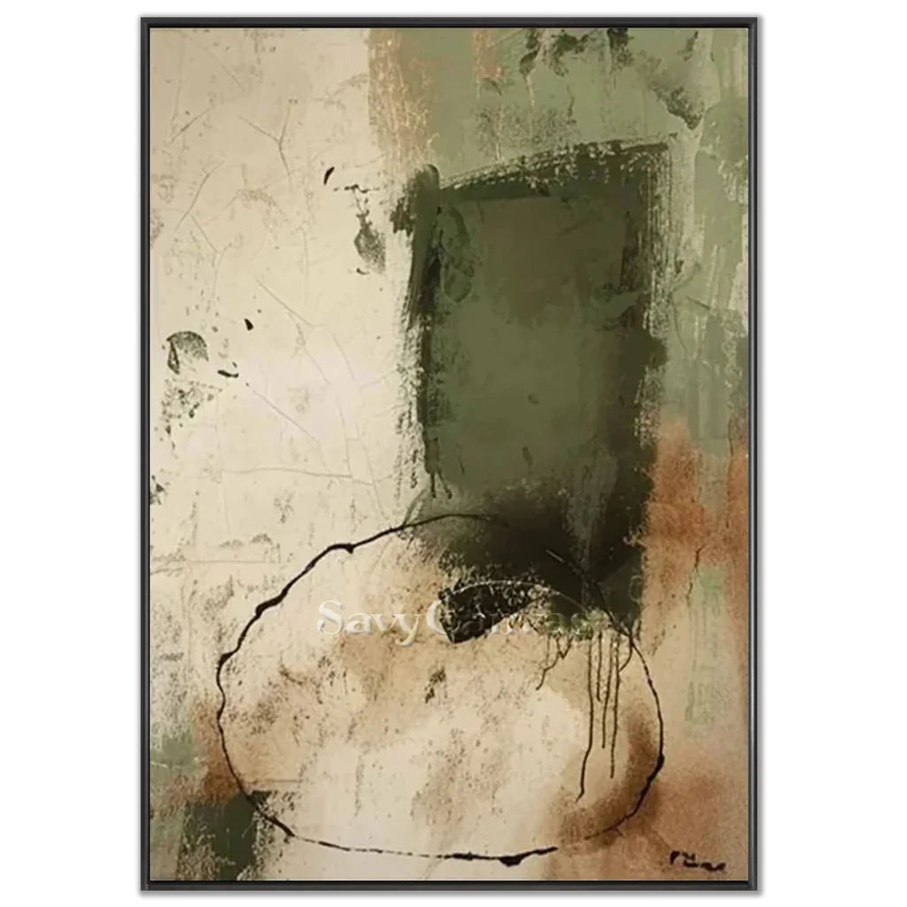 Minimalist Beige and Green Wabi Sabi Art for Contemporary Design #TC 021