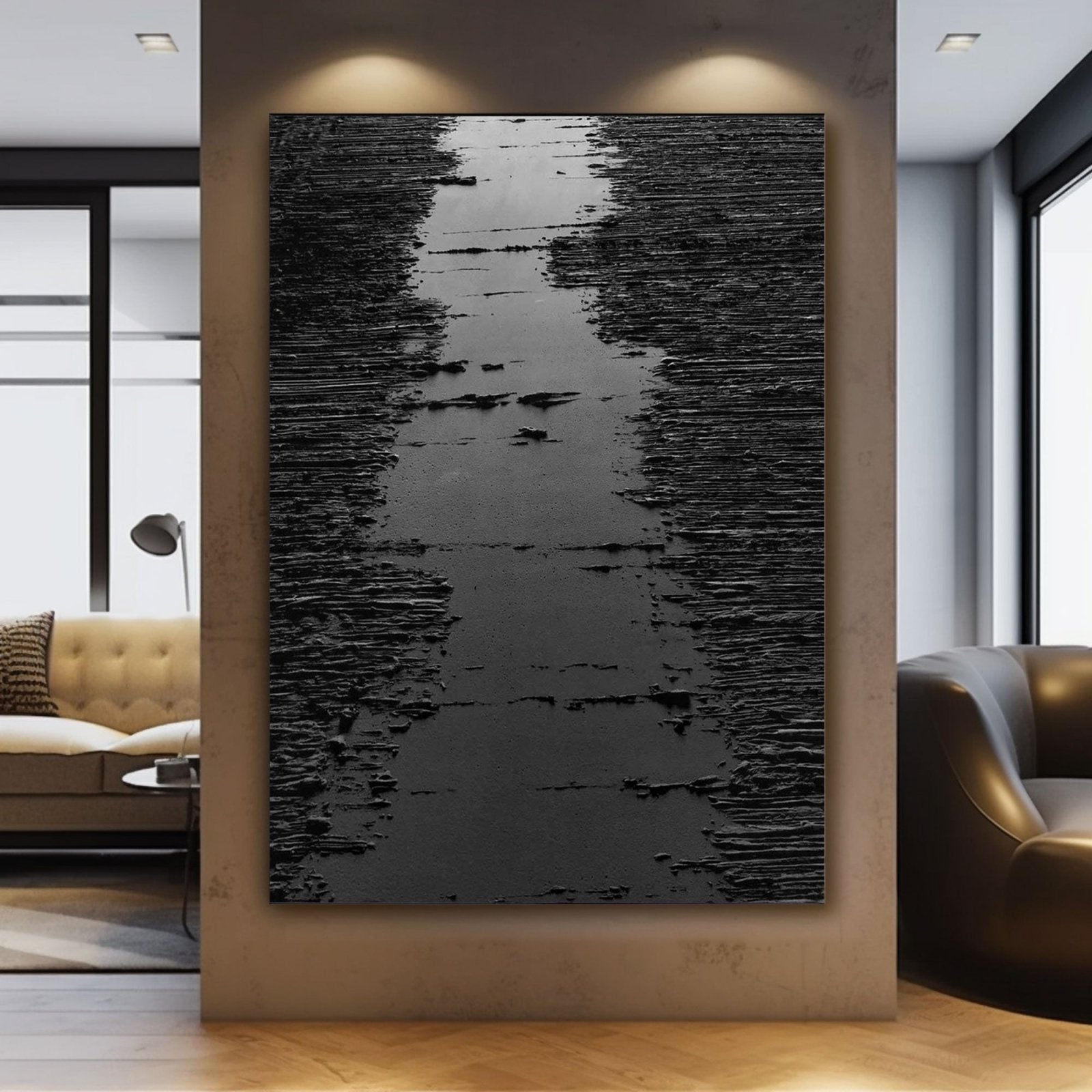 Modern Black Textured Abstract Painting | "Midnight Path" for Wall Decor #TC 169