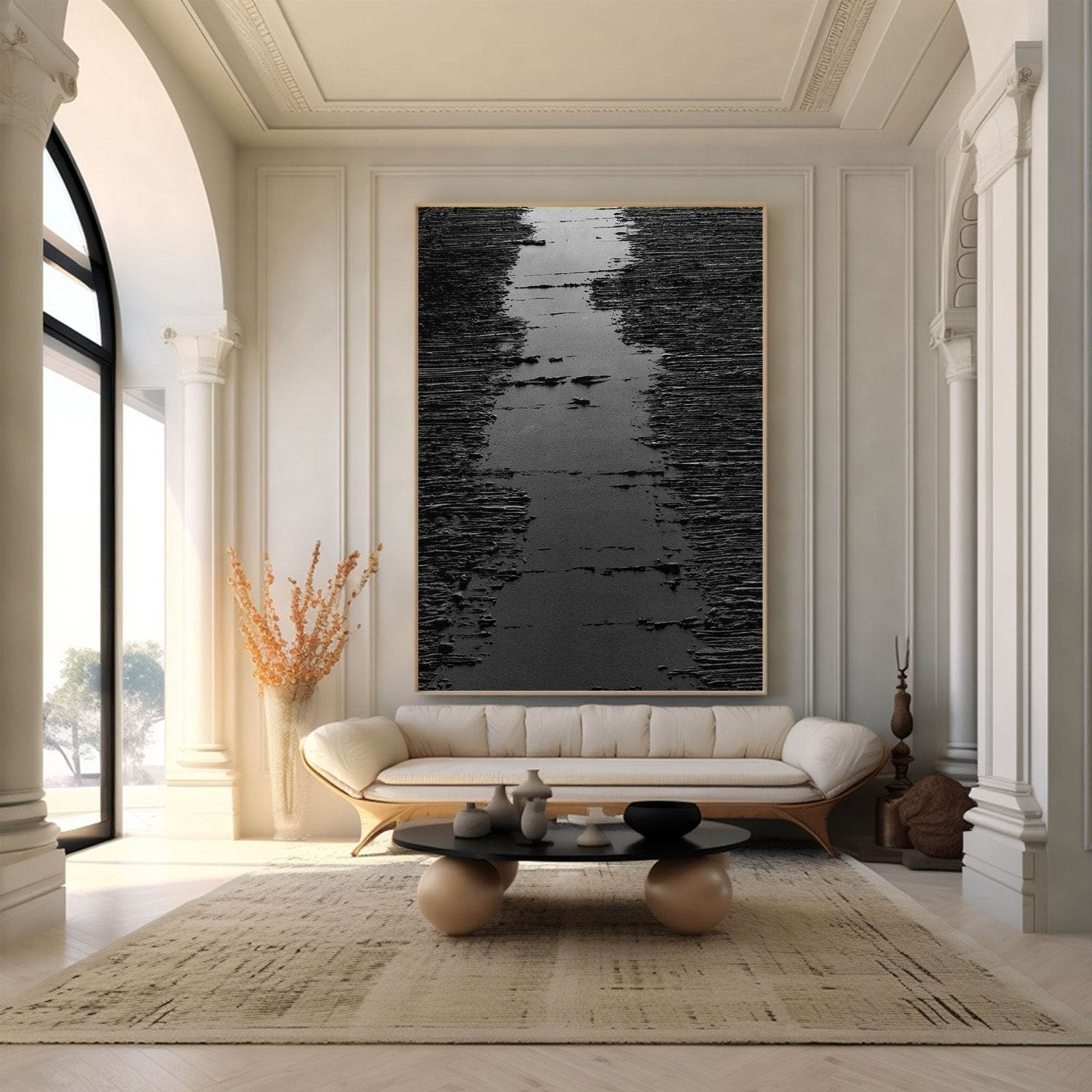 Modern Black Textured Abstract Painting | "Midnight Path" for Wall Decor #TC 169