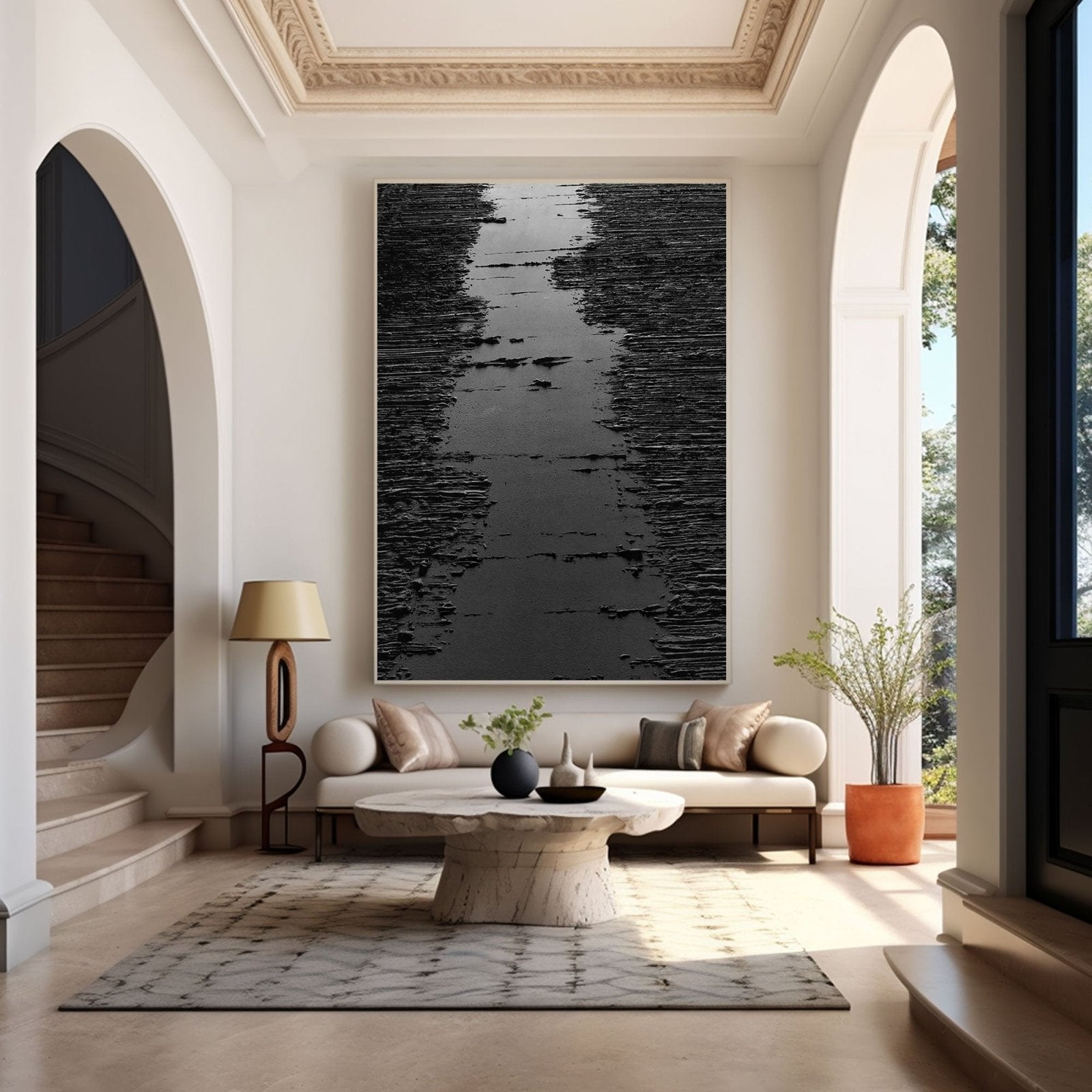 Modern Black Textured Abstract Painting | "Midnight Path" for Wall Decor #TC 169