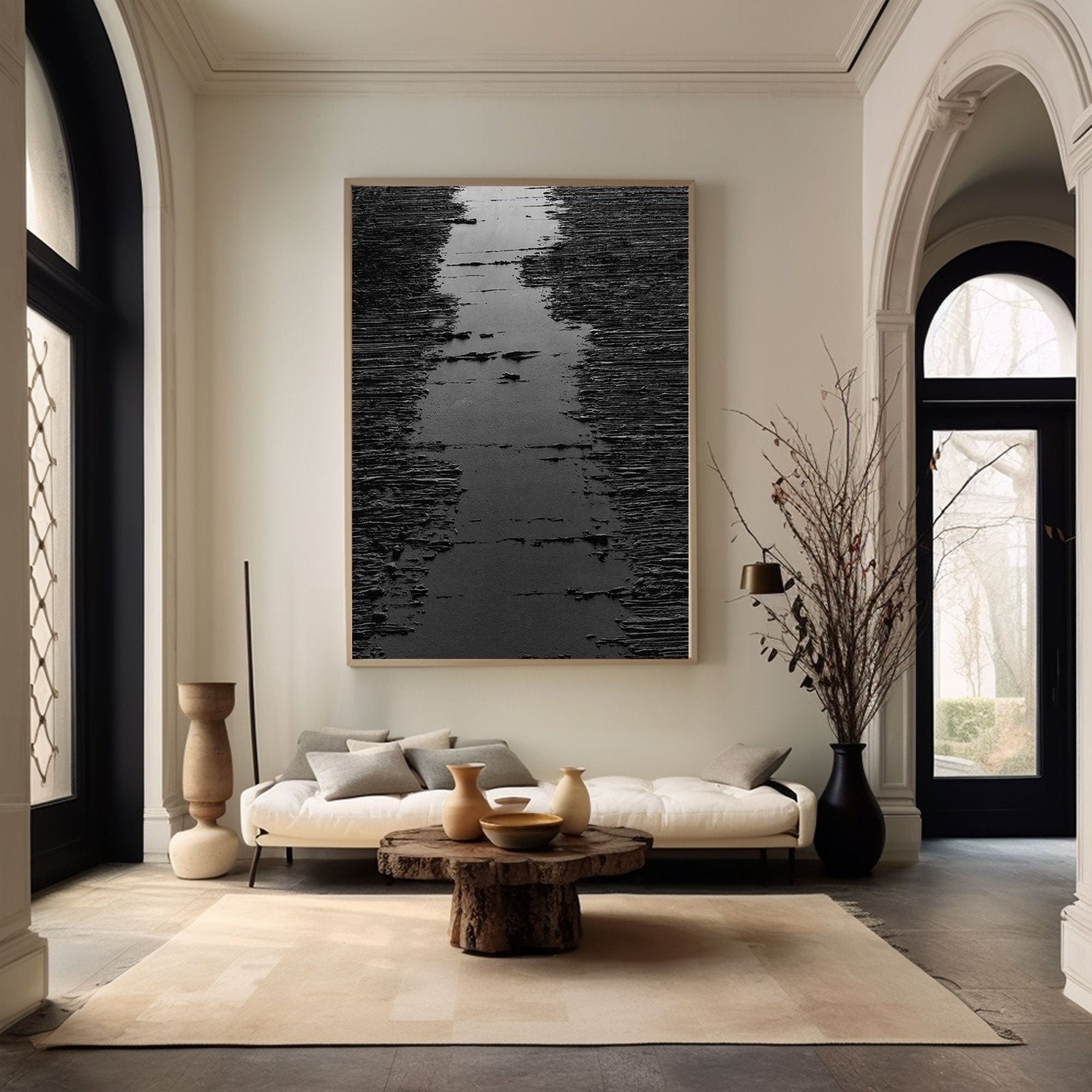 Modern Black Textured Abstract Painting | "Midnight Path" for Wall Decor #TC 169