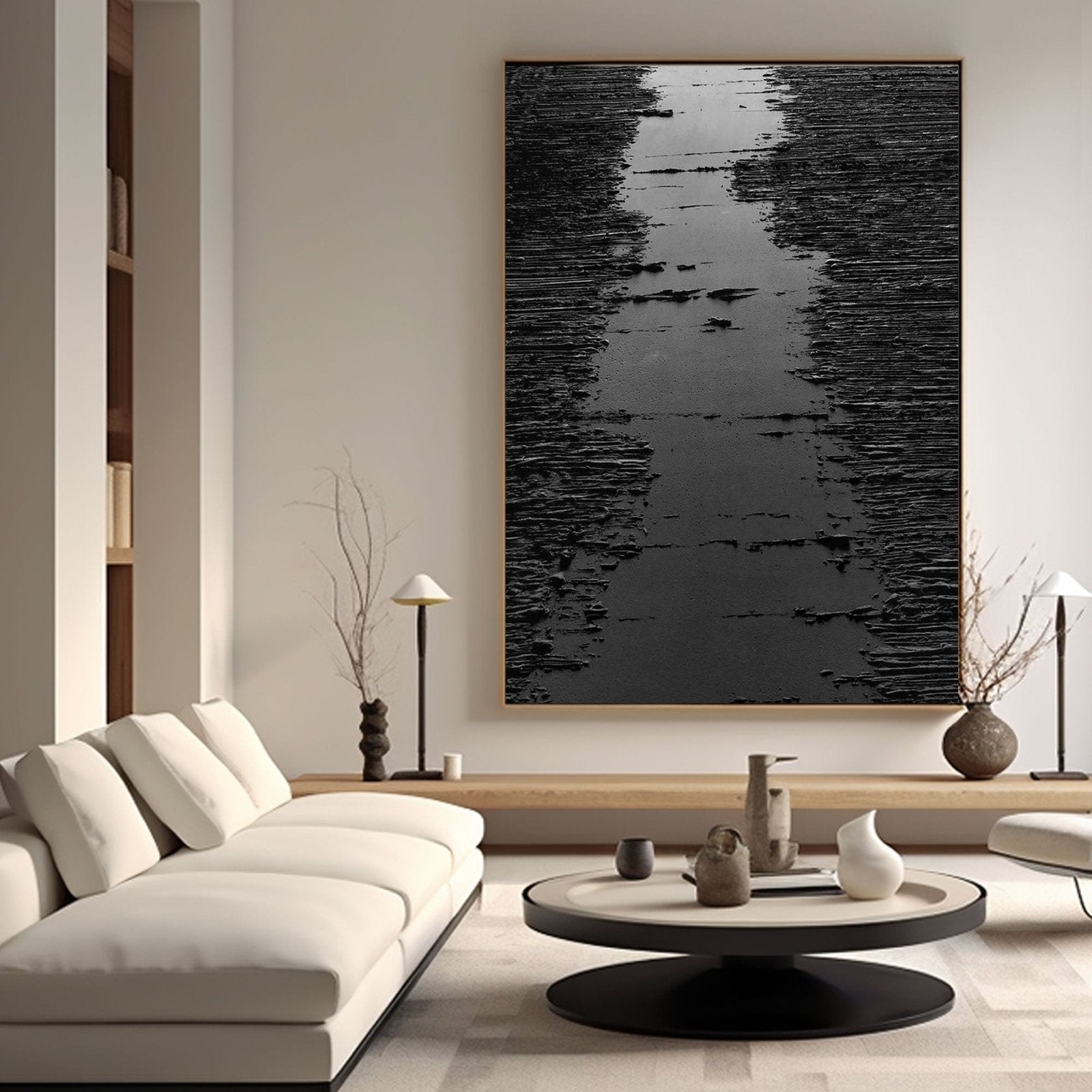 Modern Black Textured Abstract Painting | "Midnight Path" for Wall Decor #TC 169
