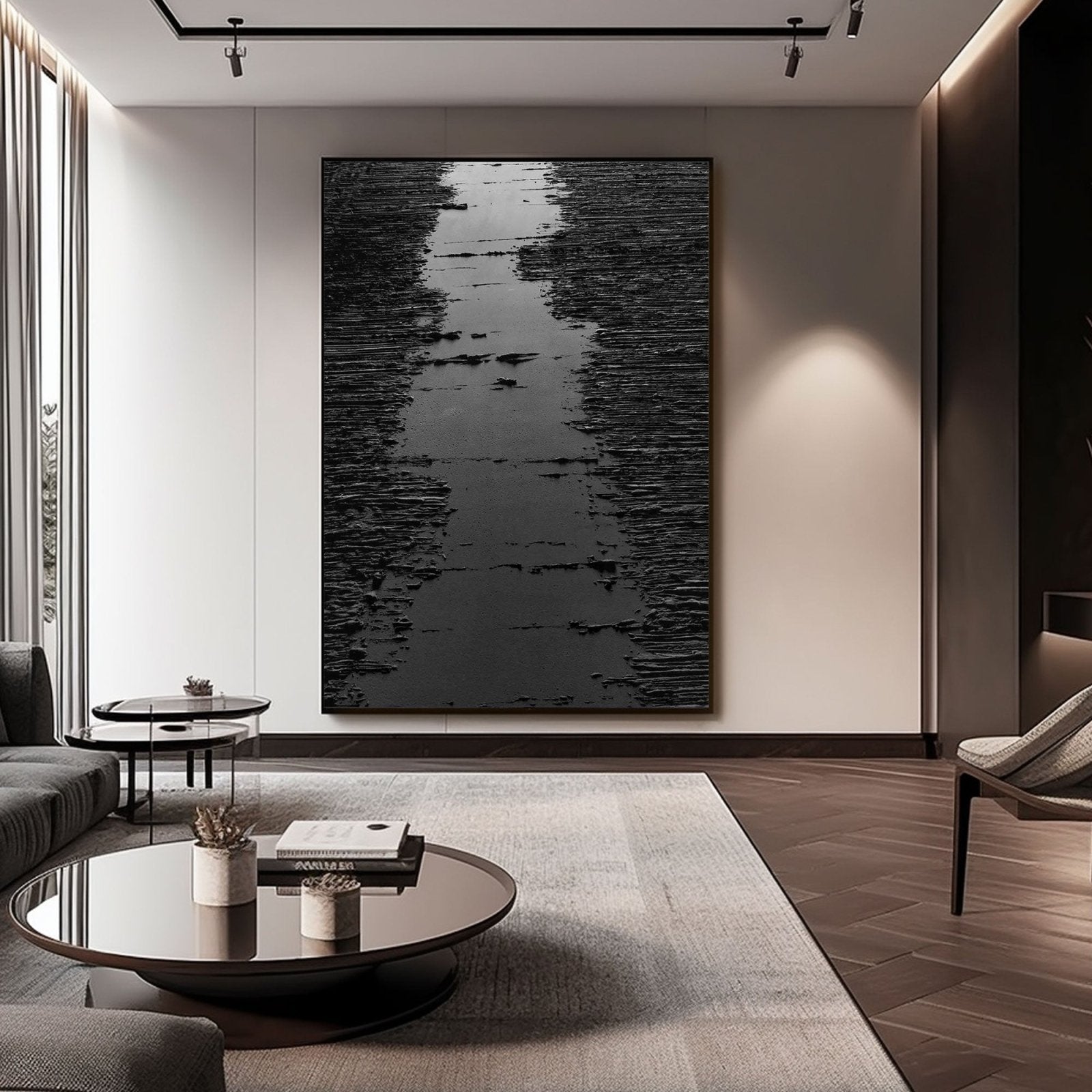 Modern Black Textured Abstract Painting | "Midnight Path" for Wall Decor #TC 169