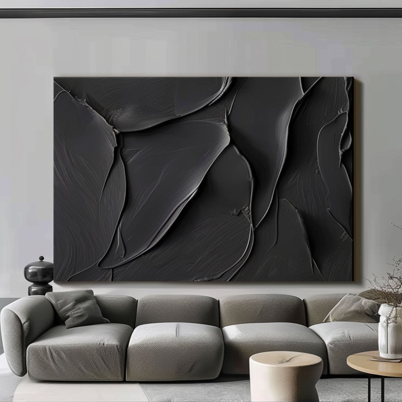 Modern Black Textured Abstract Painting | "Eternal Embrace" for Contemporary Decor