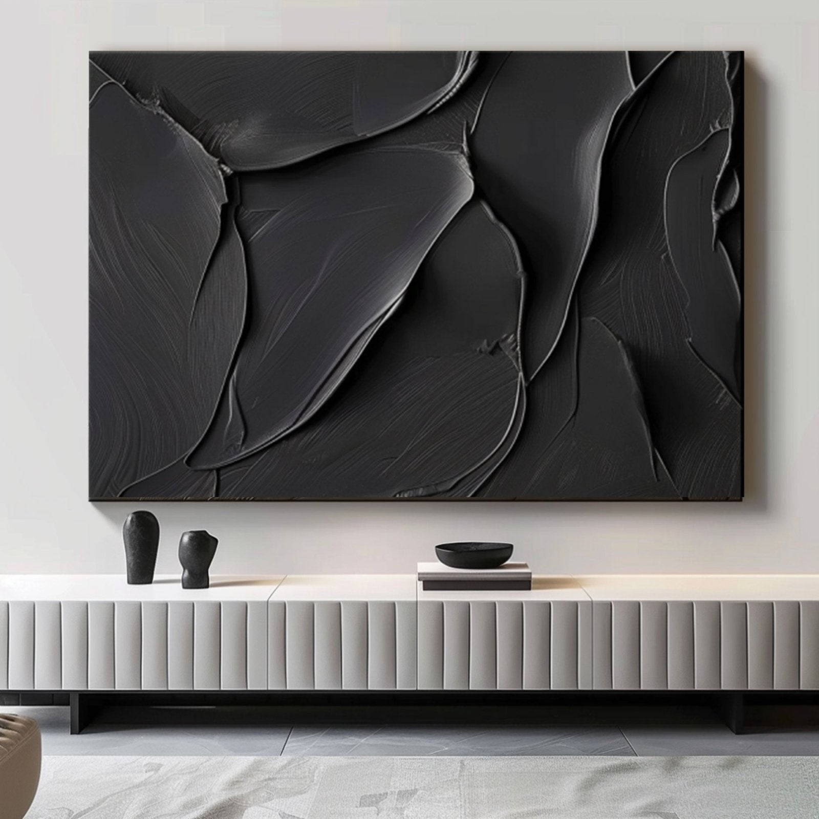 Minimalist Black Textured Oil Painting | "Eternal Embrace"#TC 170