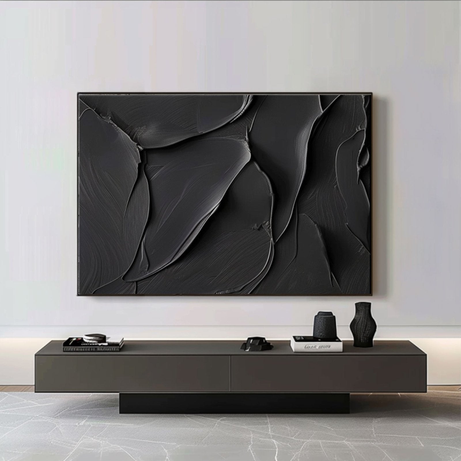 Minimalist Black Textured Oil Painting | "Eternal Embrace"#TC 170