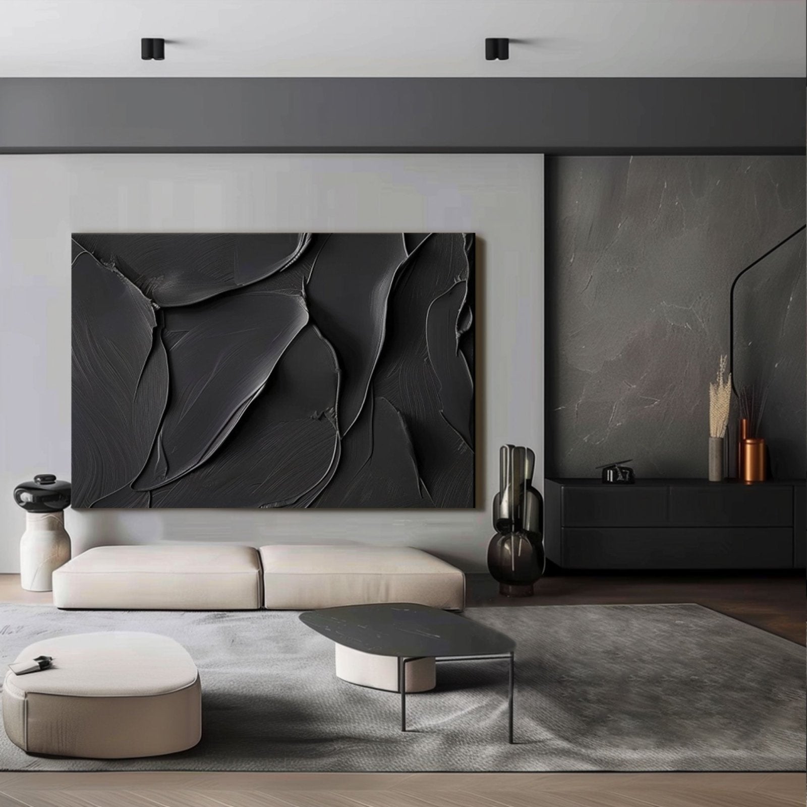 Minimalist Black Textured Oil Painting | "Eternal Embrace"#TC 170