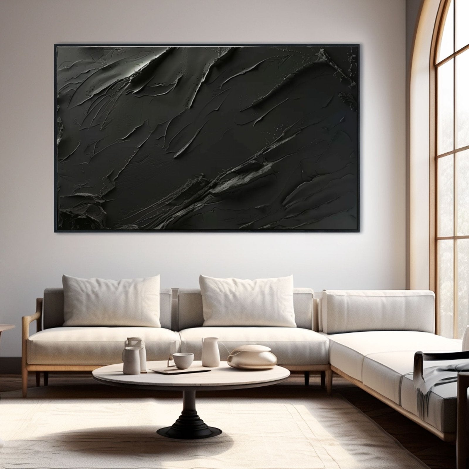Minimalist Black Abstract Oil Painting – Modern Wall Art for Contemporary Interiors #TC 171