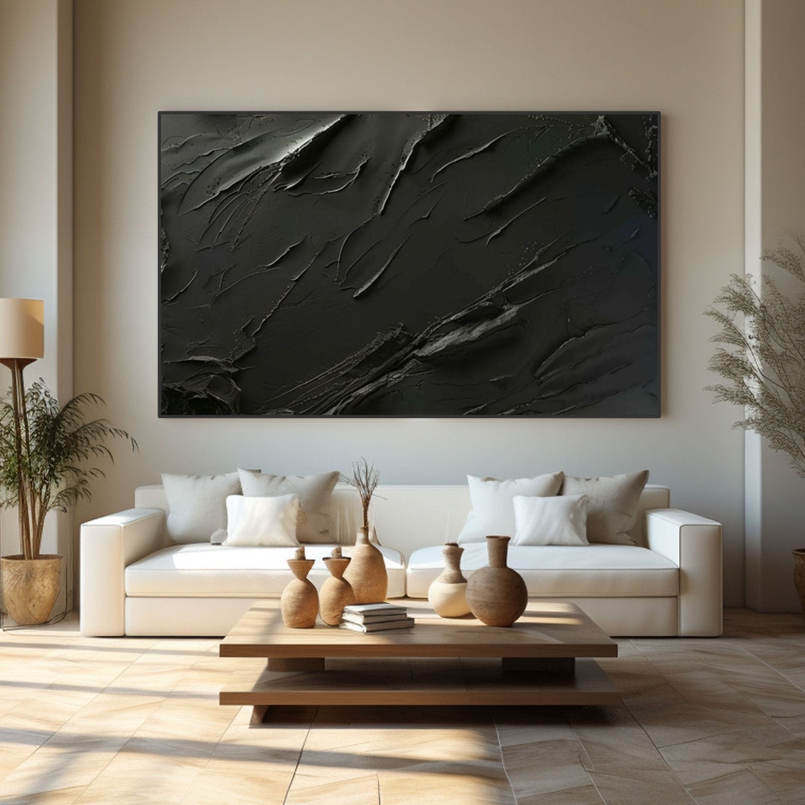 Minimalist Black Abstract Oil Painting – Modern Wall Art for Contemporary Interiors #TC 171