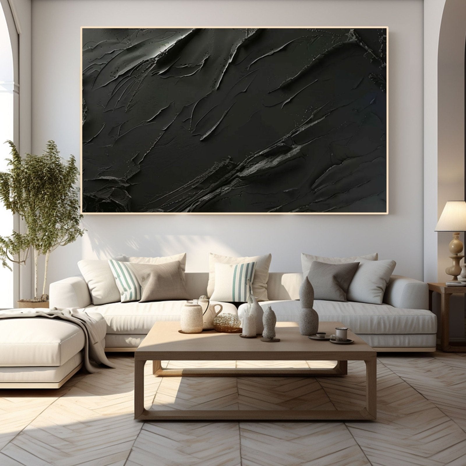 Minimalist Black Abstract Oil Painting – Modern Wall Art for Contemporary Interiors #TC 171