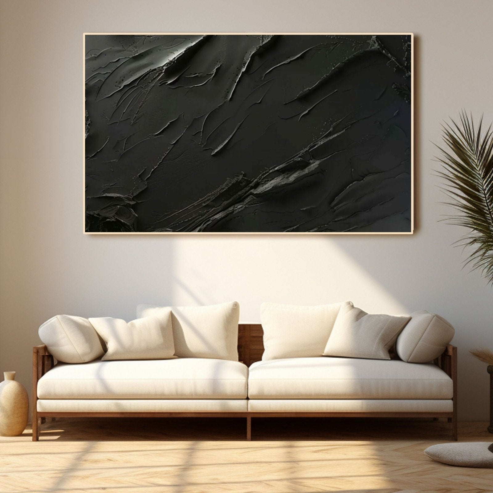 Minimalist Black Abstract Oil Painting – Modern Wall Art for Contemporary Interiors #TC 171