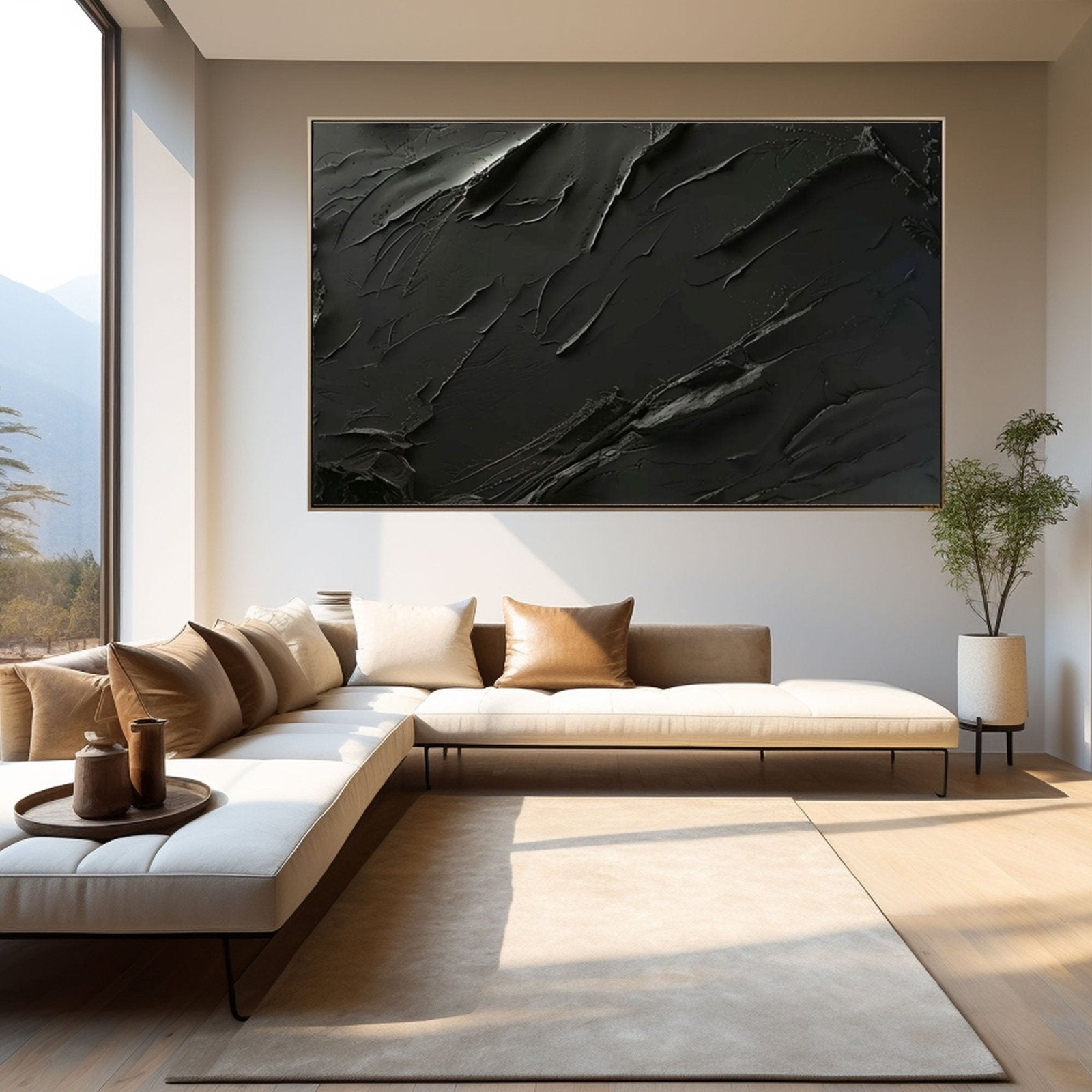 Minimalist Black Abstract Oil Painting – Modern Wall Art for Contemporary Interiors #TC 171