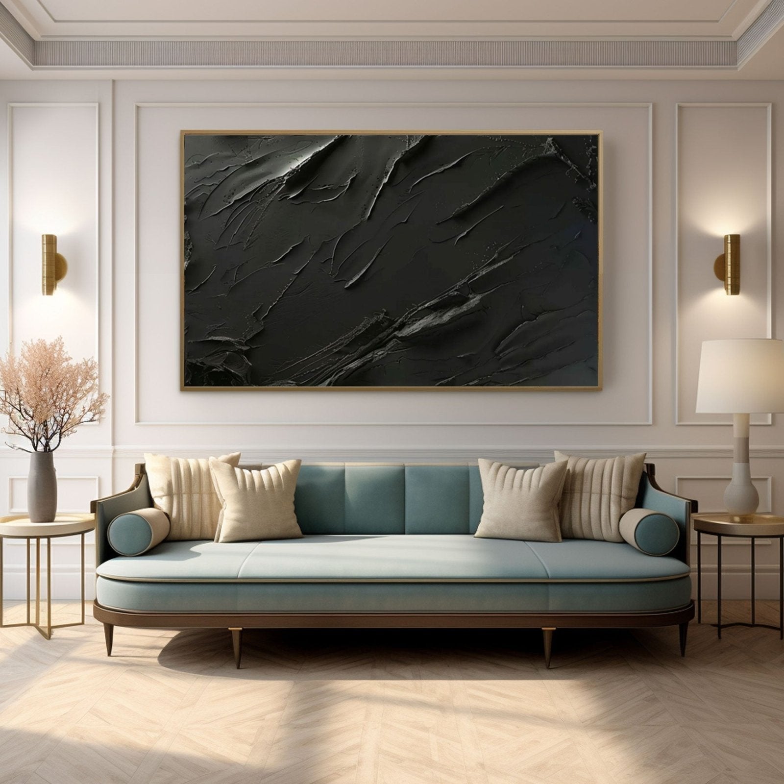 Minimalist Black Abstract Oil Painting – Modern Wall Art for Contemporary Interiors #TC 171