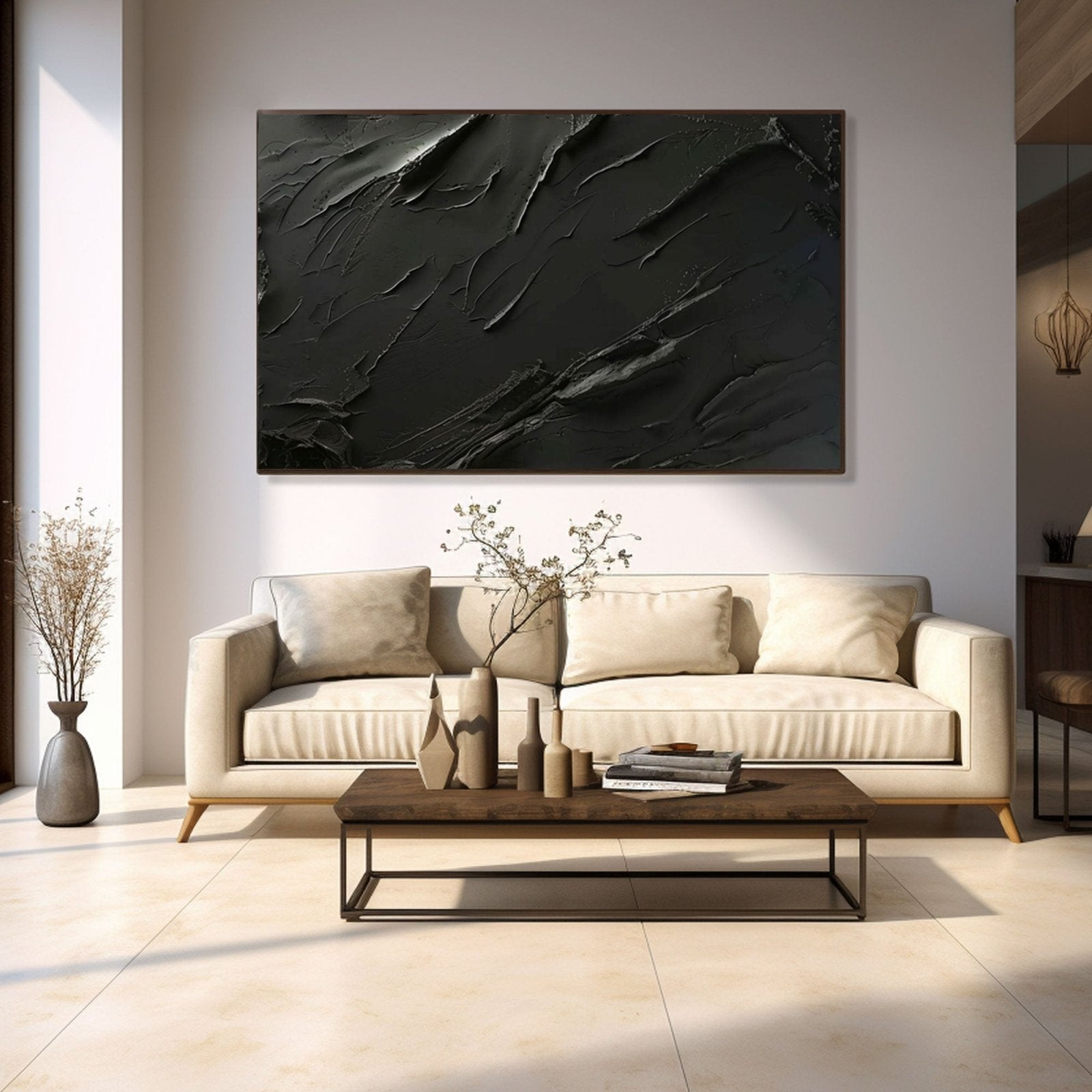 Minimalist Black Abstract Oil Painting – Modern Wall Art for Contemporary Interiors #TC 171