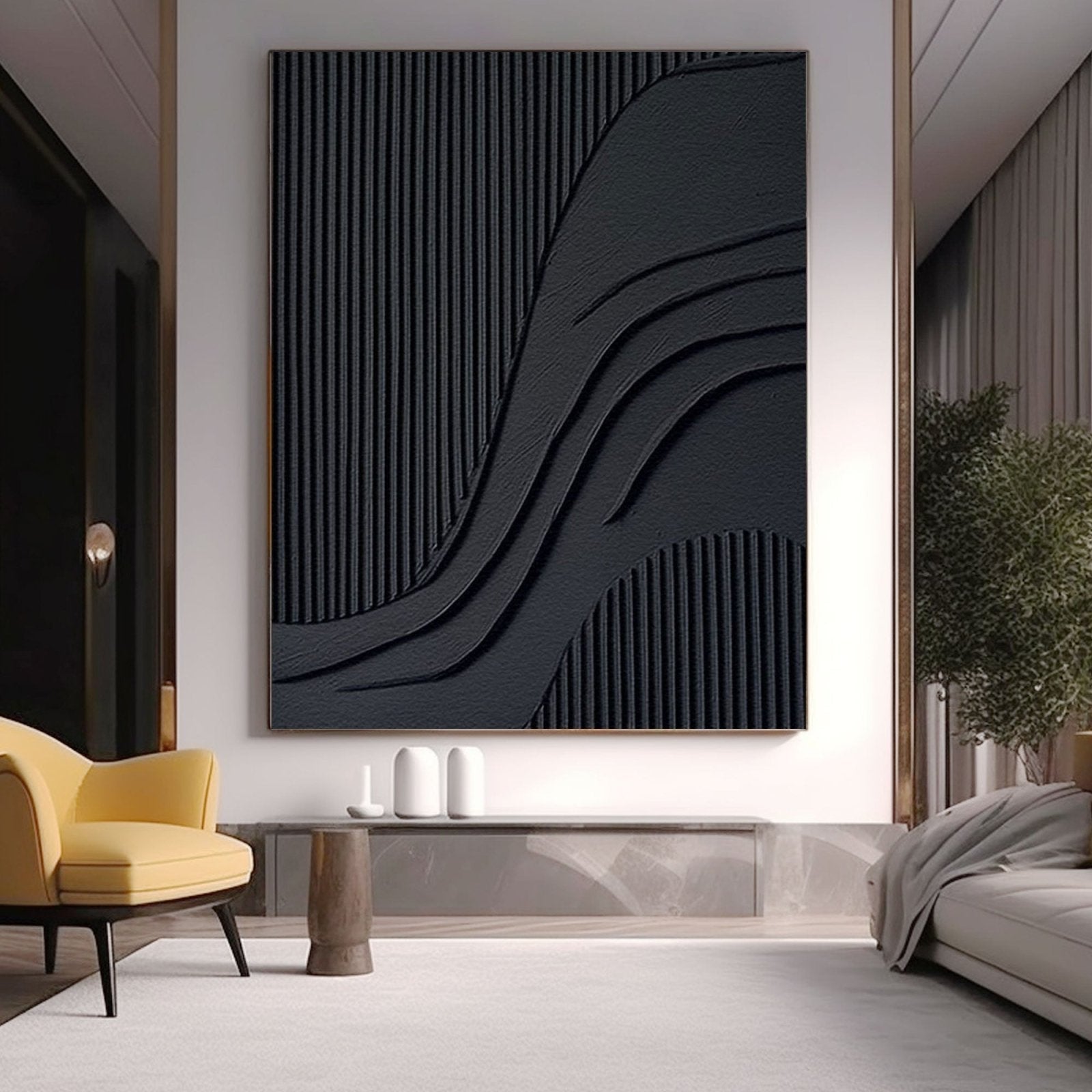 Modern Minimalist Black Textured Wall Art – Handcrafted Abstract Canvas #TC 172