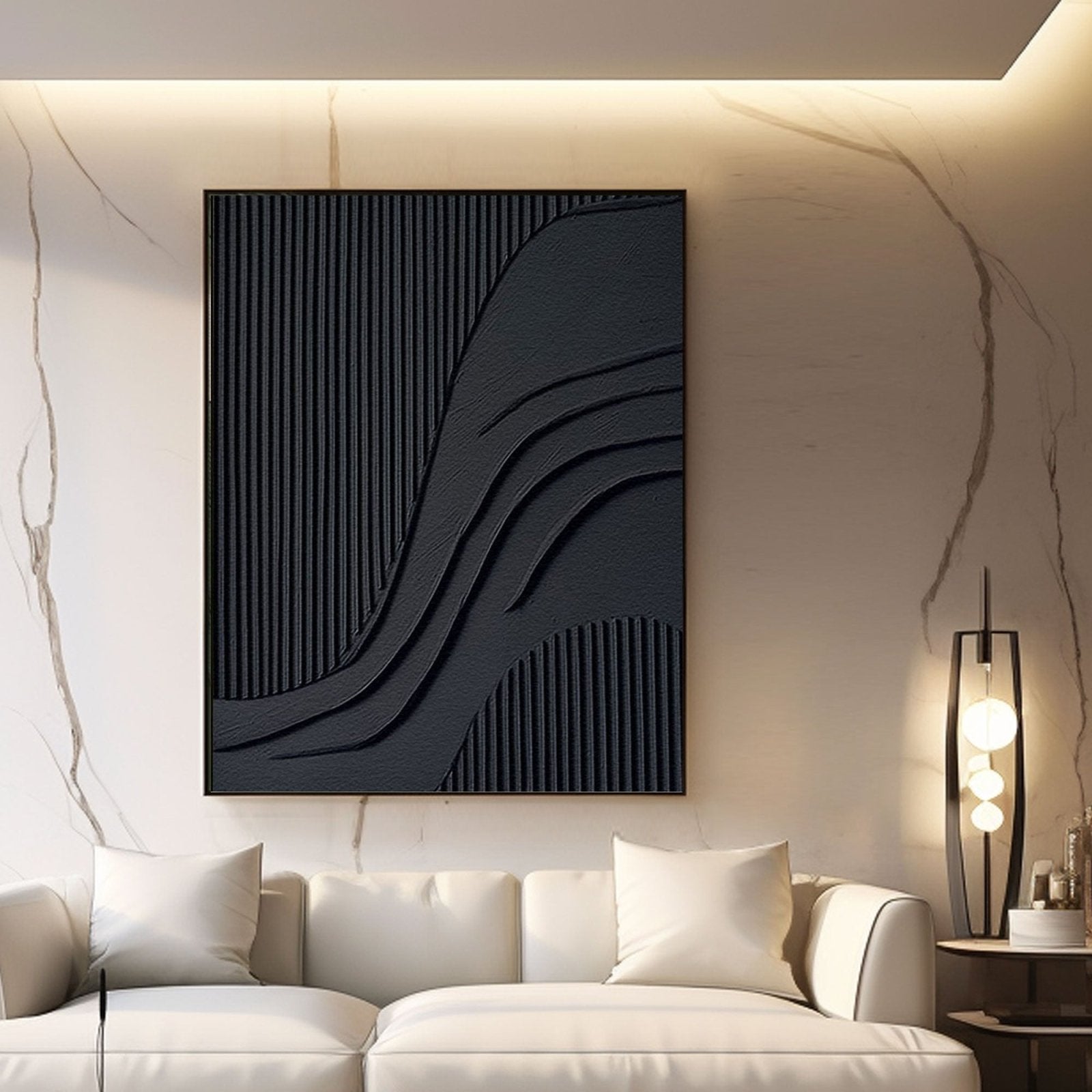 Modern Minimalist Black Textured Wall Art – Handcrafted Abstract Canvas #TC 172
