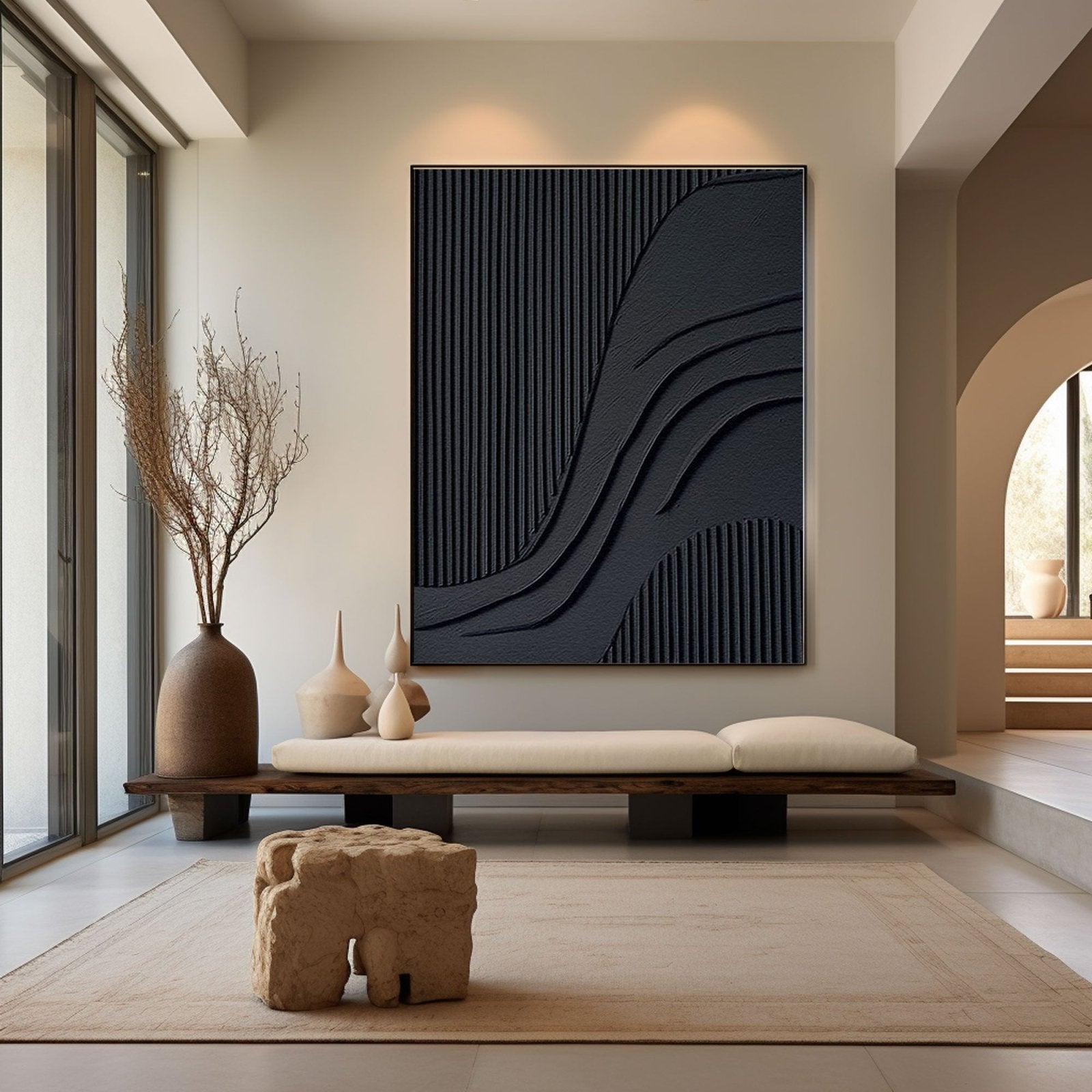 Modern Minimalist Black Textured Wall Art – Handcrafted Abstract Canvas #TC 172