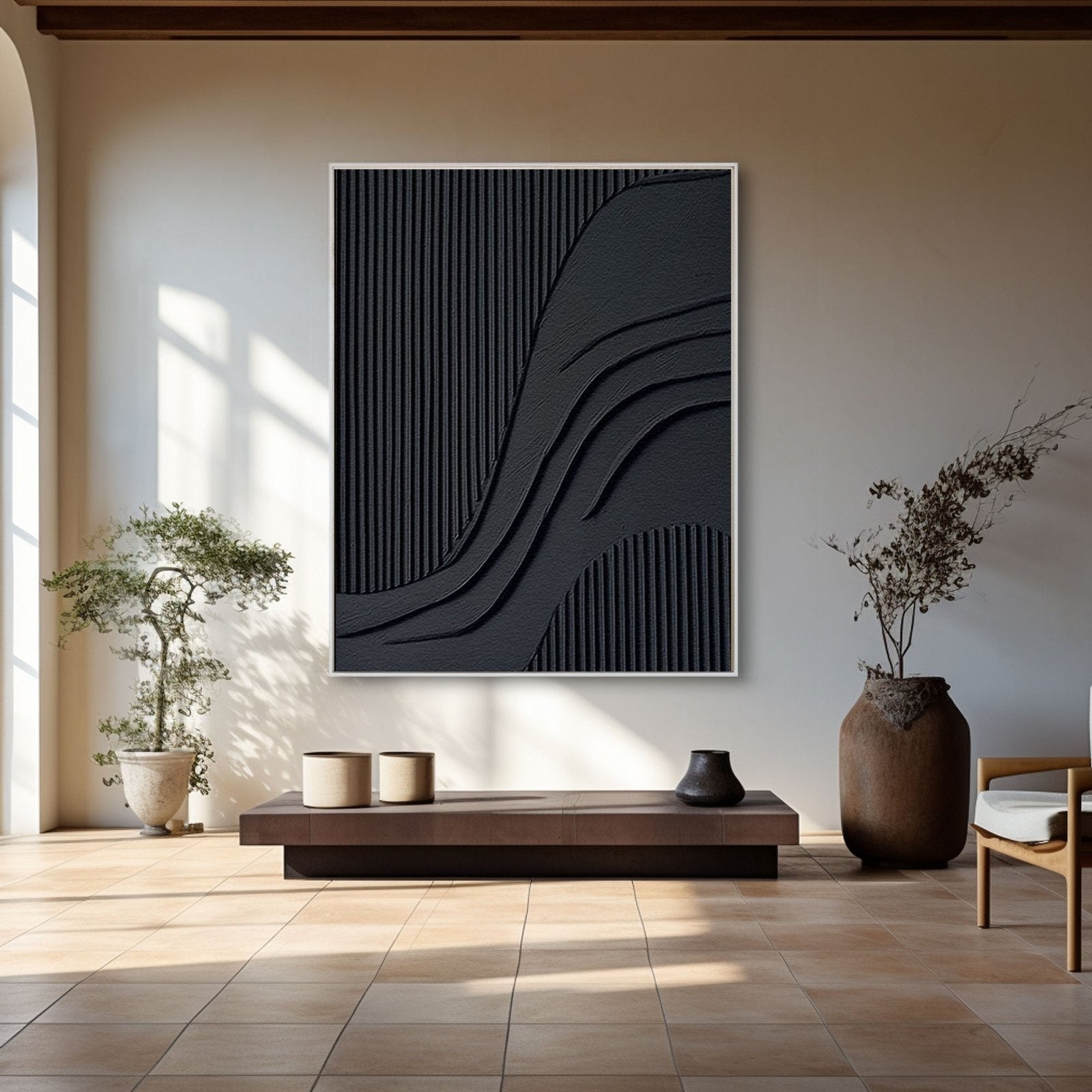 Modern Minimalist Black Textured Wall Art – Handcrafted Abstract Canvas #TC 172