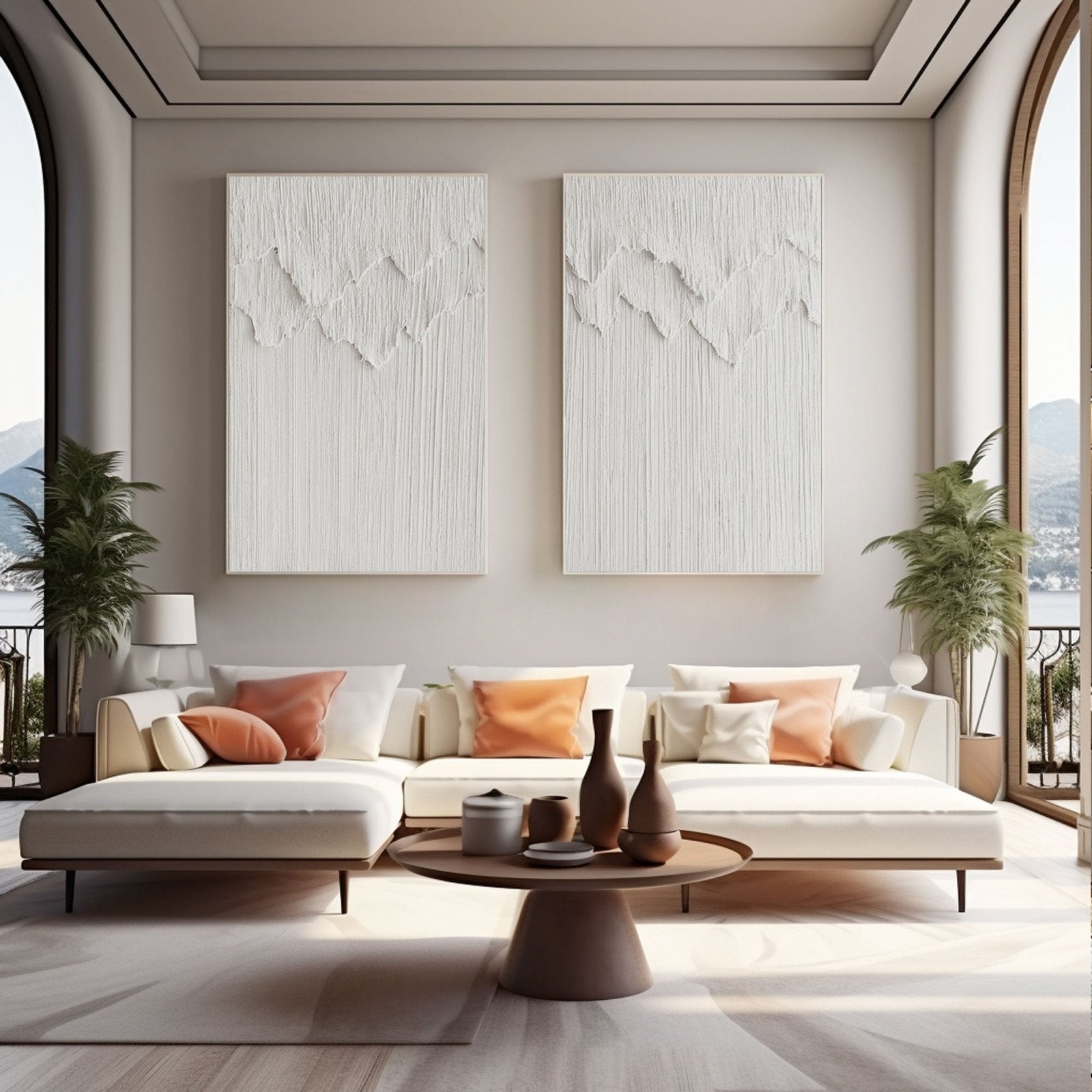 White Textured Wall Art | Set of 2 Minimalist Paintings #TC 212