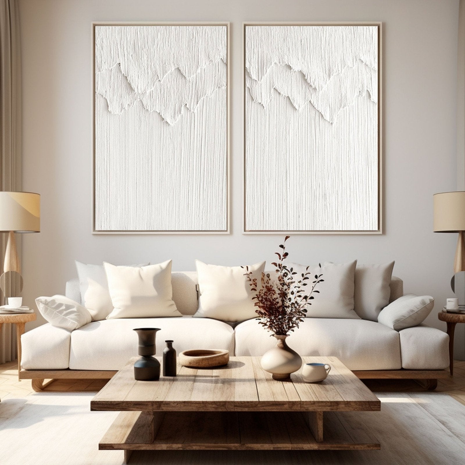 White Textured Wall Art | Set of 2 Minimalist Paintings #TC 212