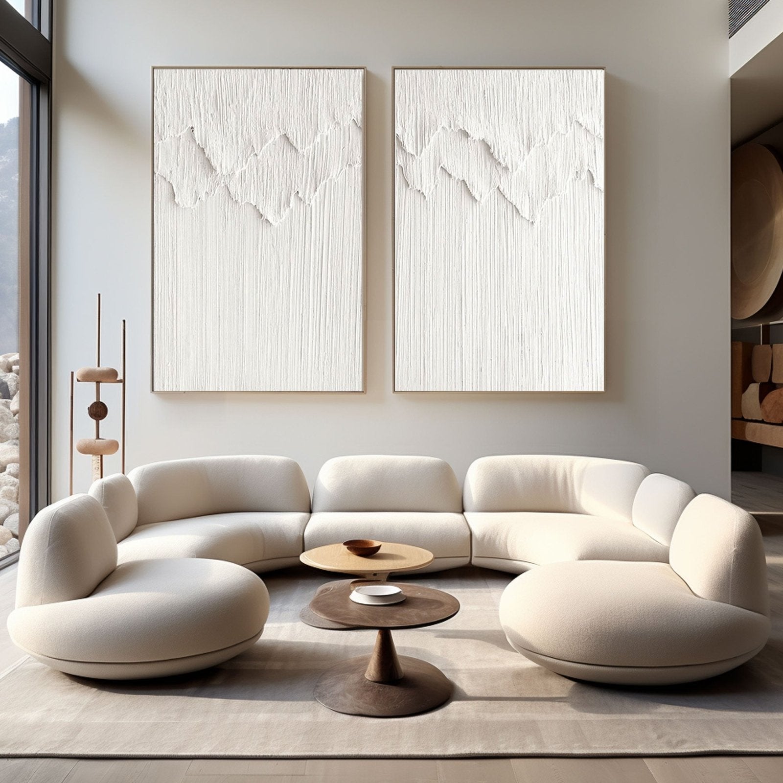 White Textured Wall Art | Set of 2 Minimalist Paintings #TC 212