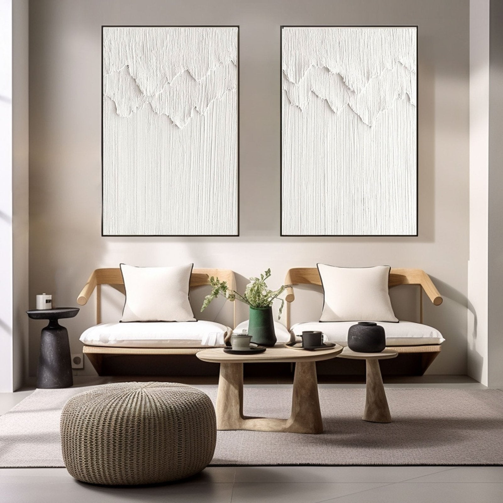 White Textured Wall Art | Set of 2 Minimalist Paintings #TC 212