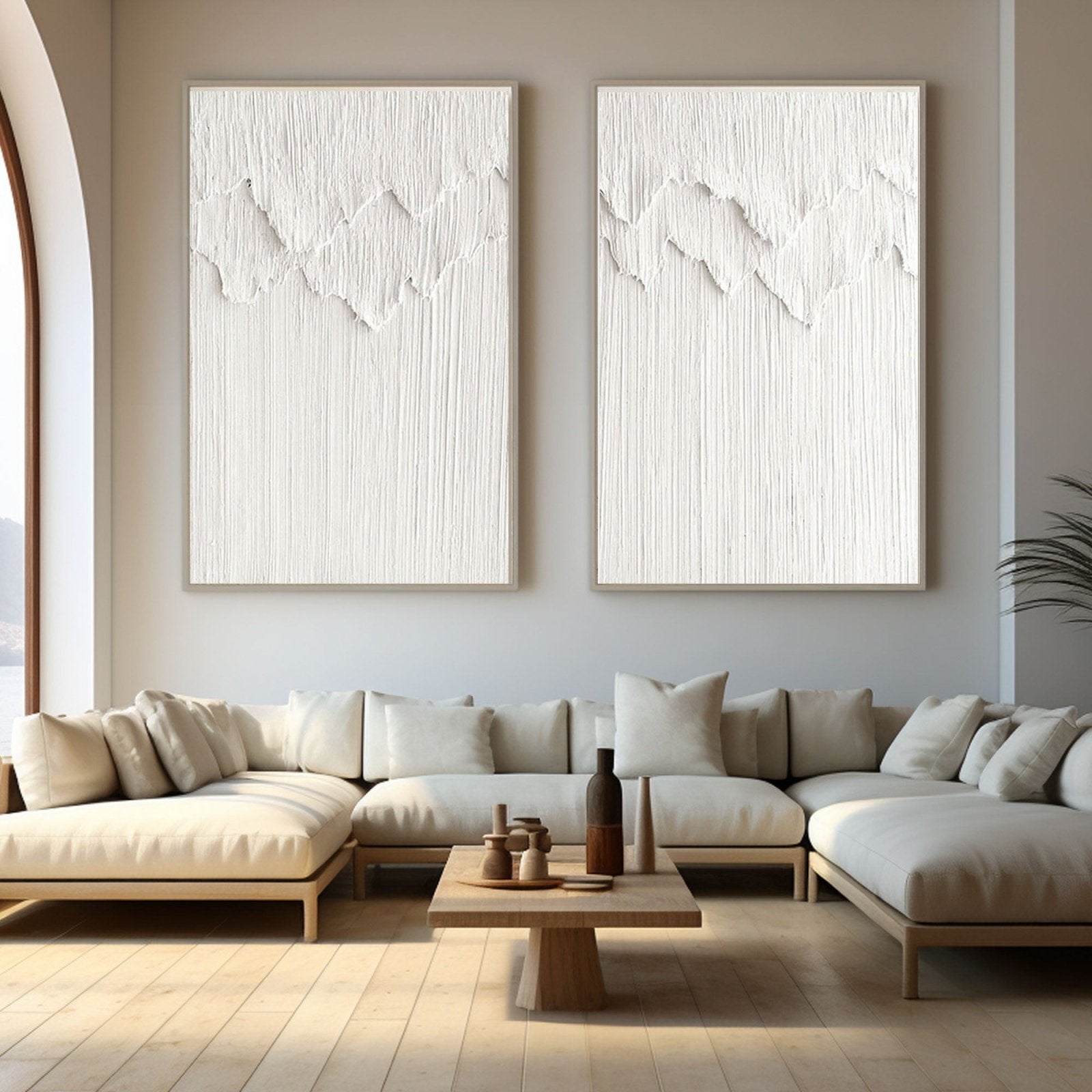 White Textured Wall Art | Set of 2 Minimalist Paintings #TC 212