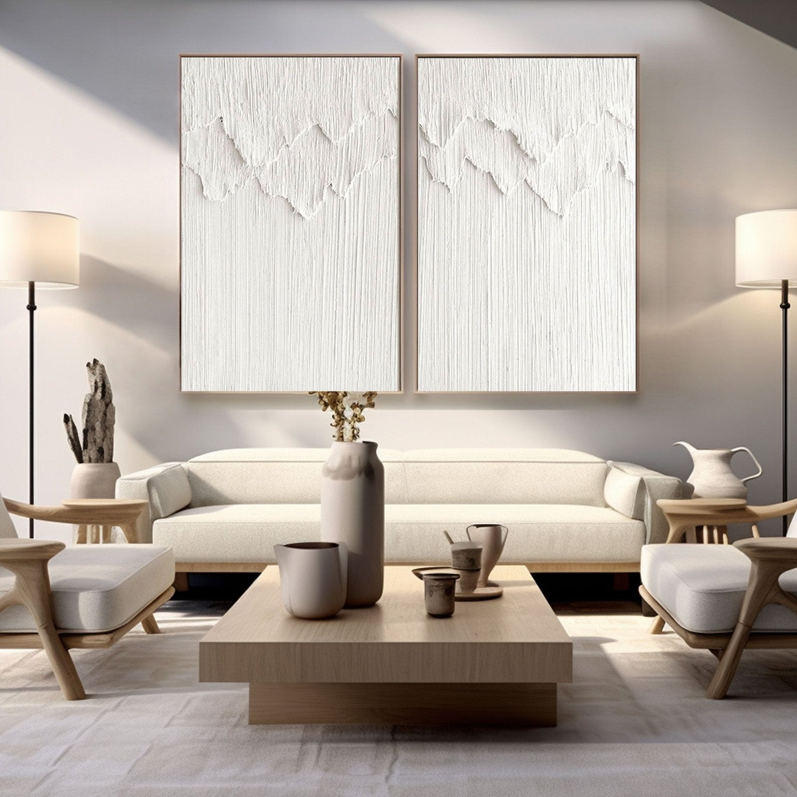 White Textured Wall Art | Set of 2 Minimalist Paintings #TC 212