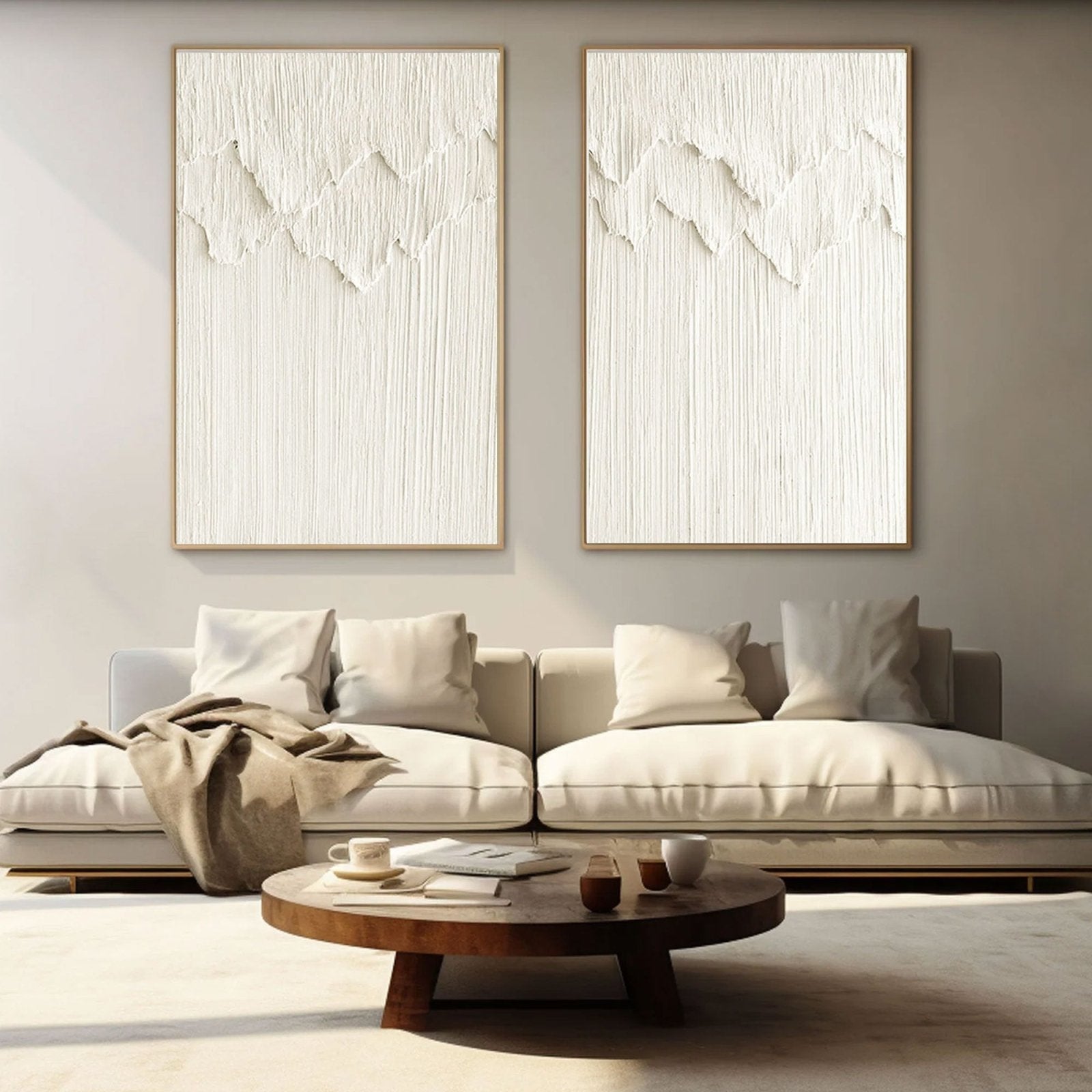 Large Abstract Diptych Painting | Modern White Textured Art