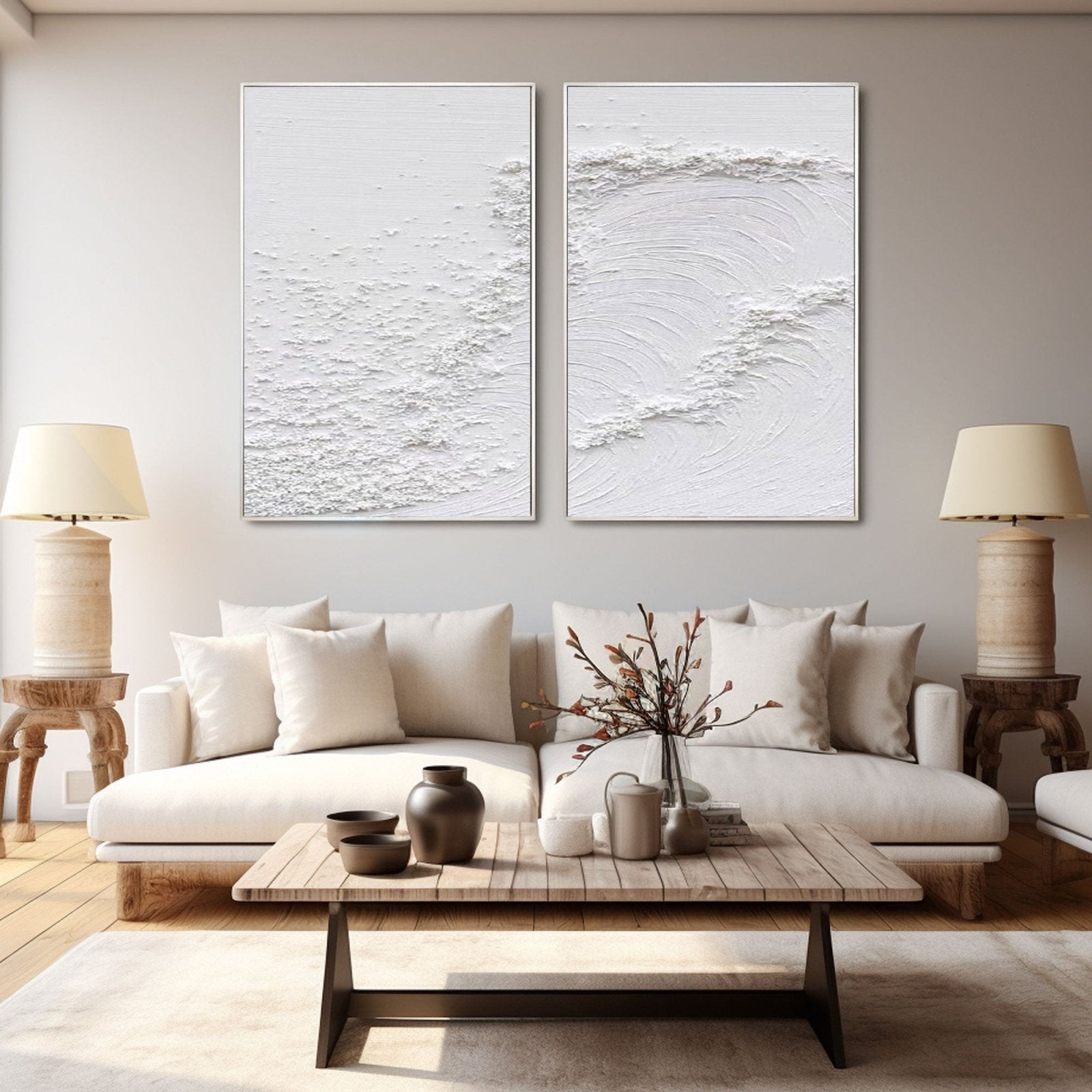 Textured Wave Wall Art | Set of 2 Minimalist Coastal Paintings #TC 213