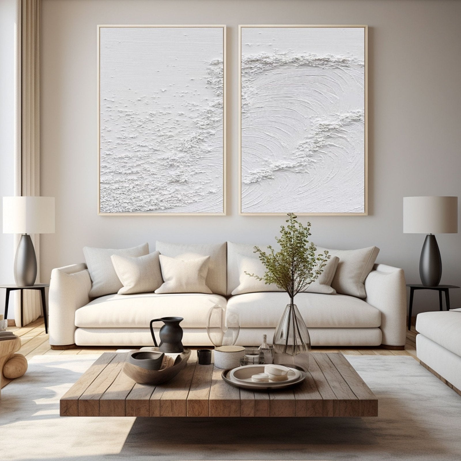 3D Plaster Art Set of 2 | Abstract White Wave Wall Decor