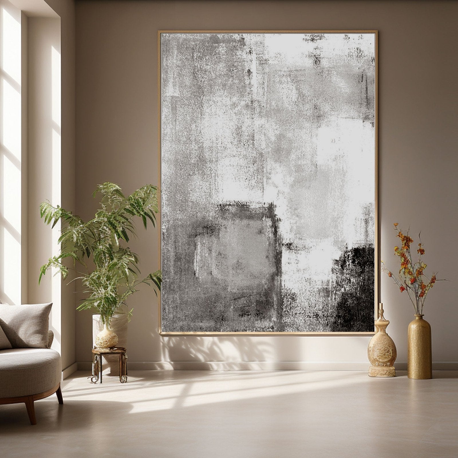 Large Black and White Abstract Painting on Canvas#TC 214