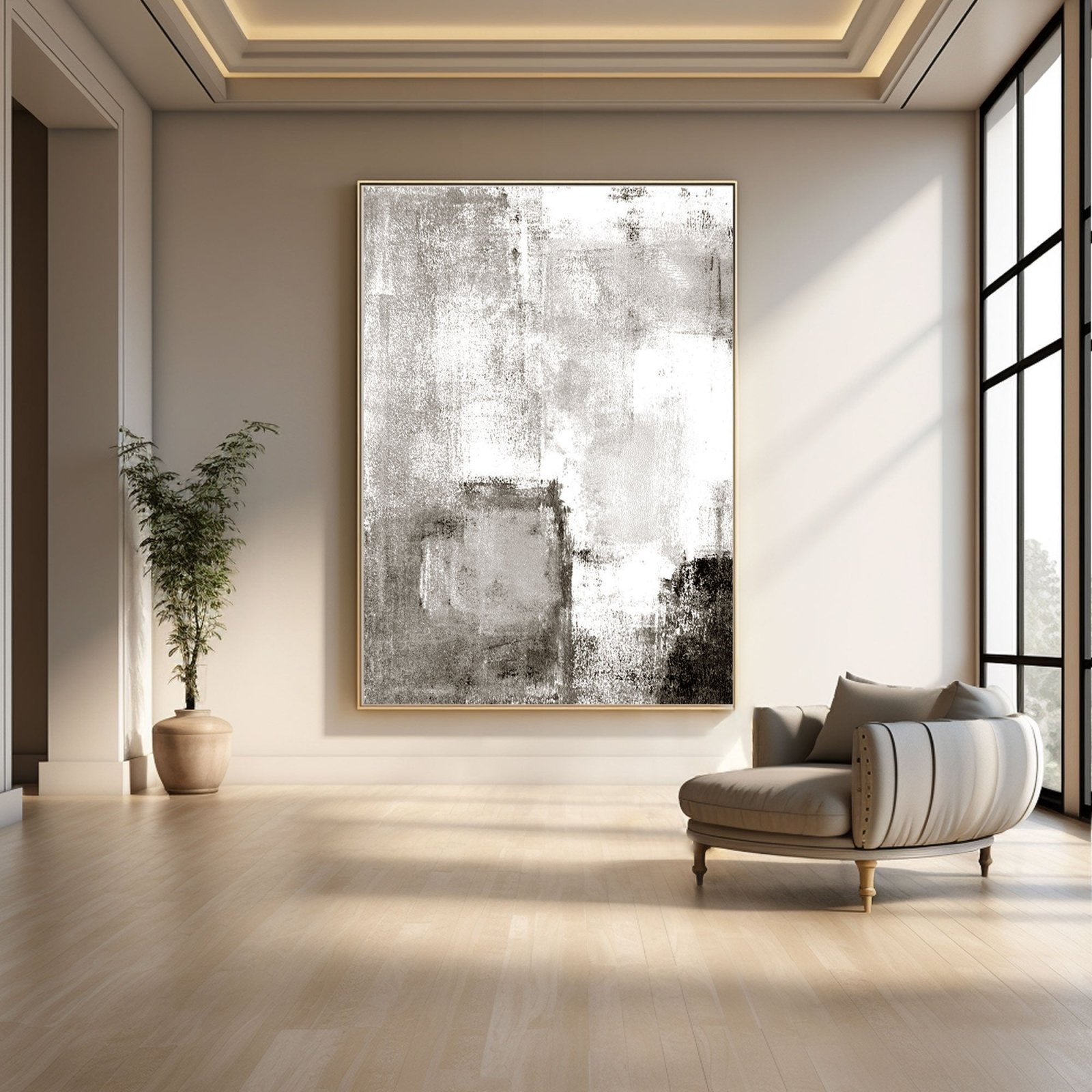 Large Black and White Abstract Painting on Canvas#TC 214