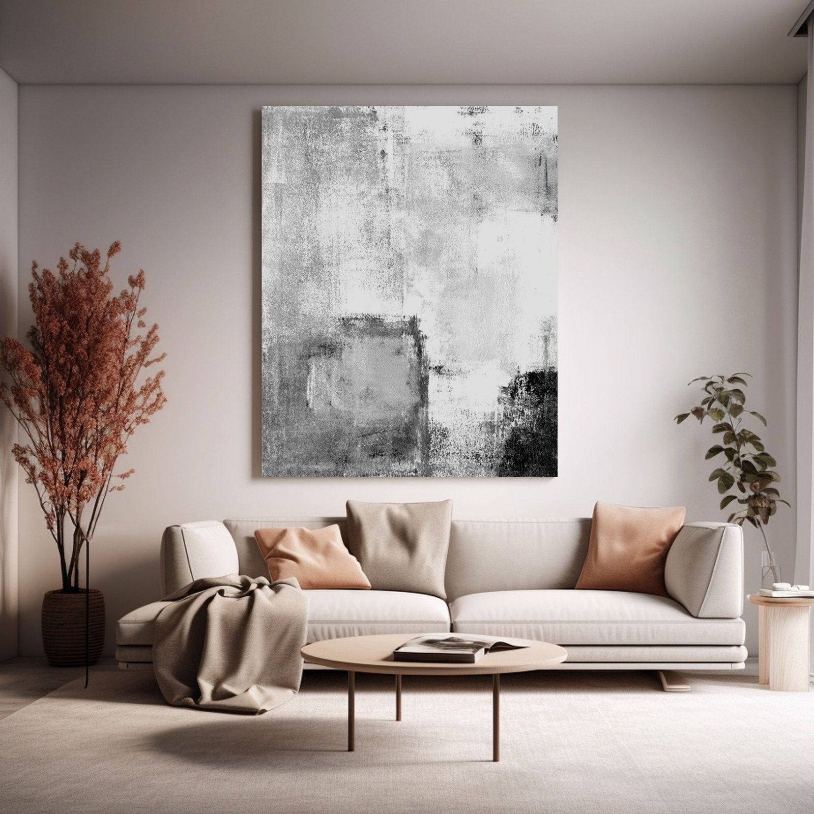 Large Black and White Abstract Painting on Canvas#TC 214