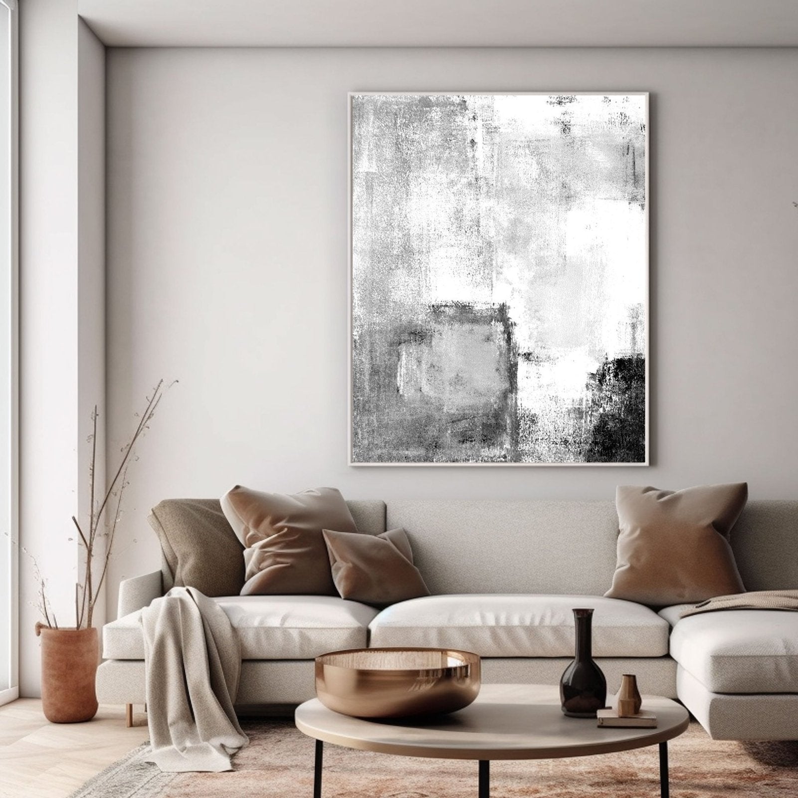 Large Black and White Abstract Painting on Canvas#TC 214