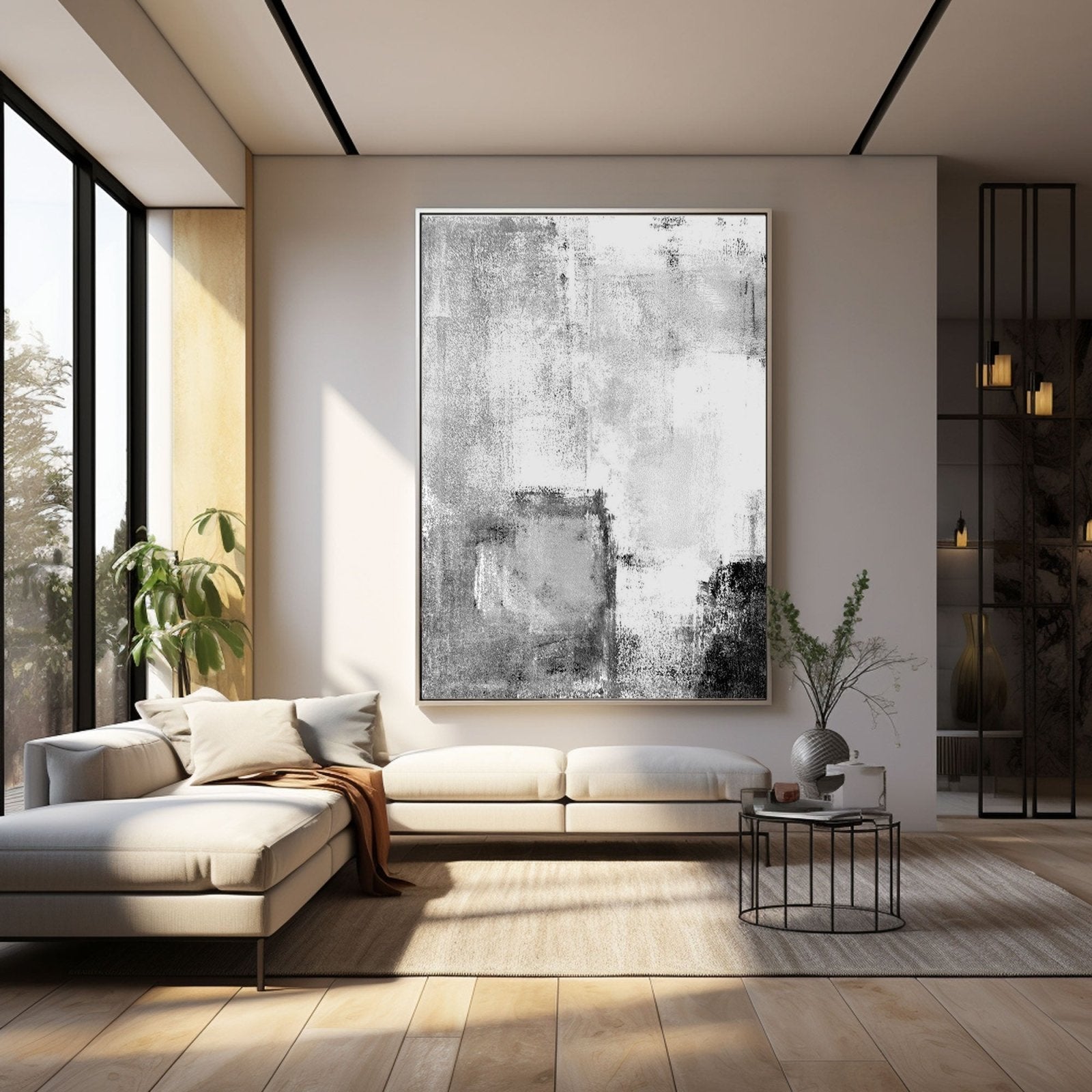 Large Black and White Abstract Painting on Canvas#TC 214