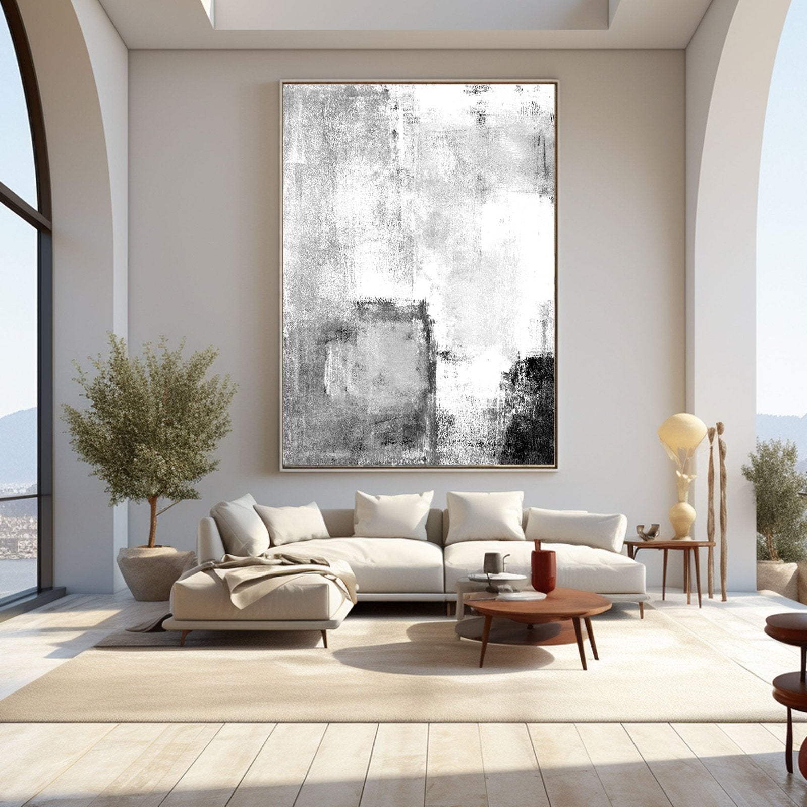 Large Black and White Abstract Painting on Canvas#TC 214