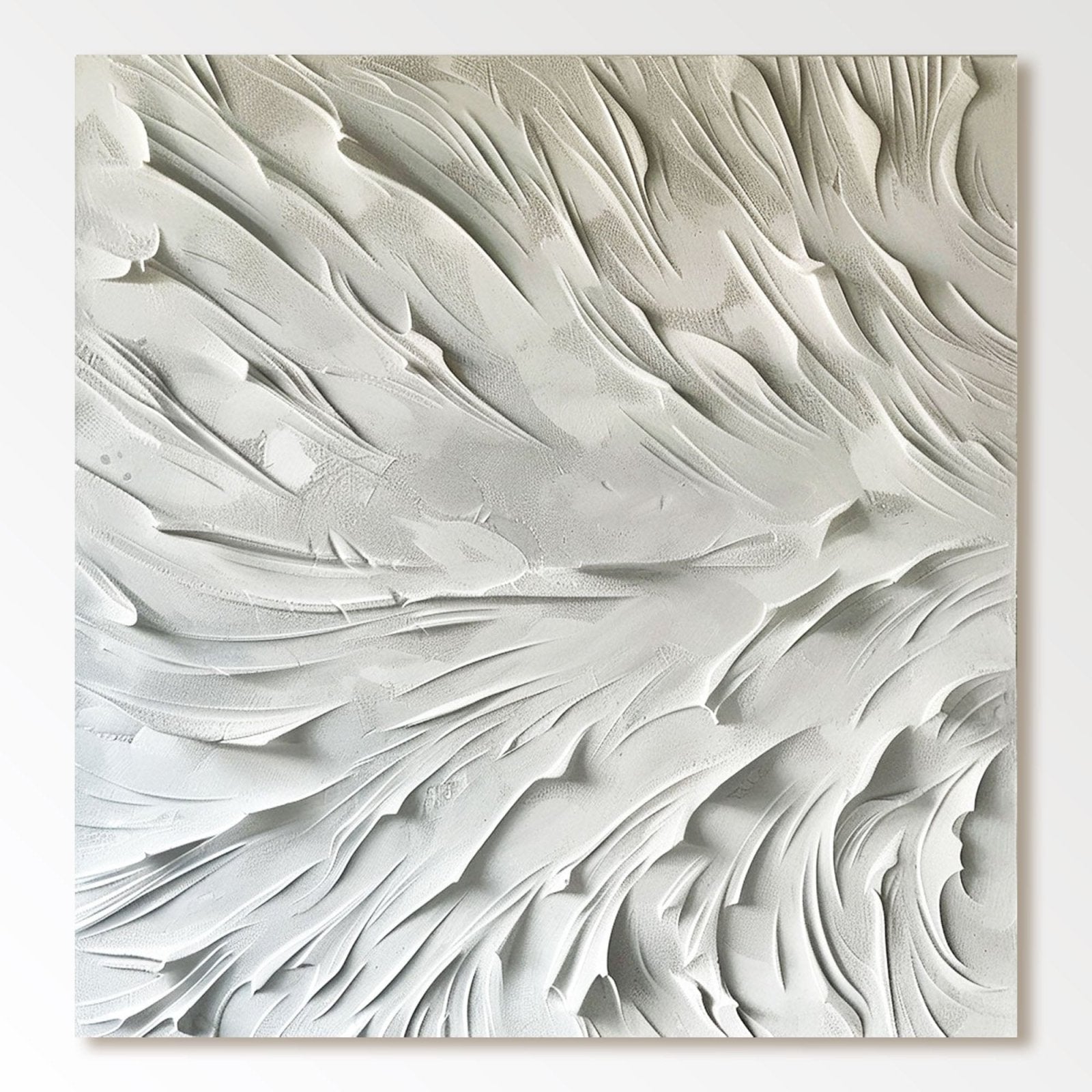 Minimalist White Plaster Wall Art – Handcrafted Abstract Flow Texture #TC 173