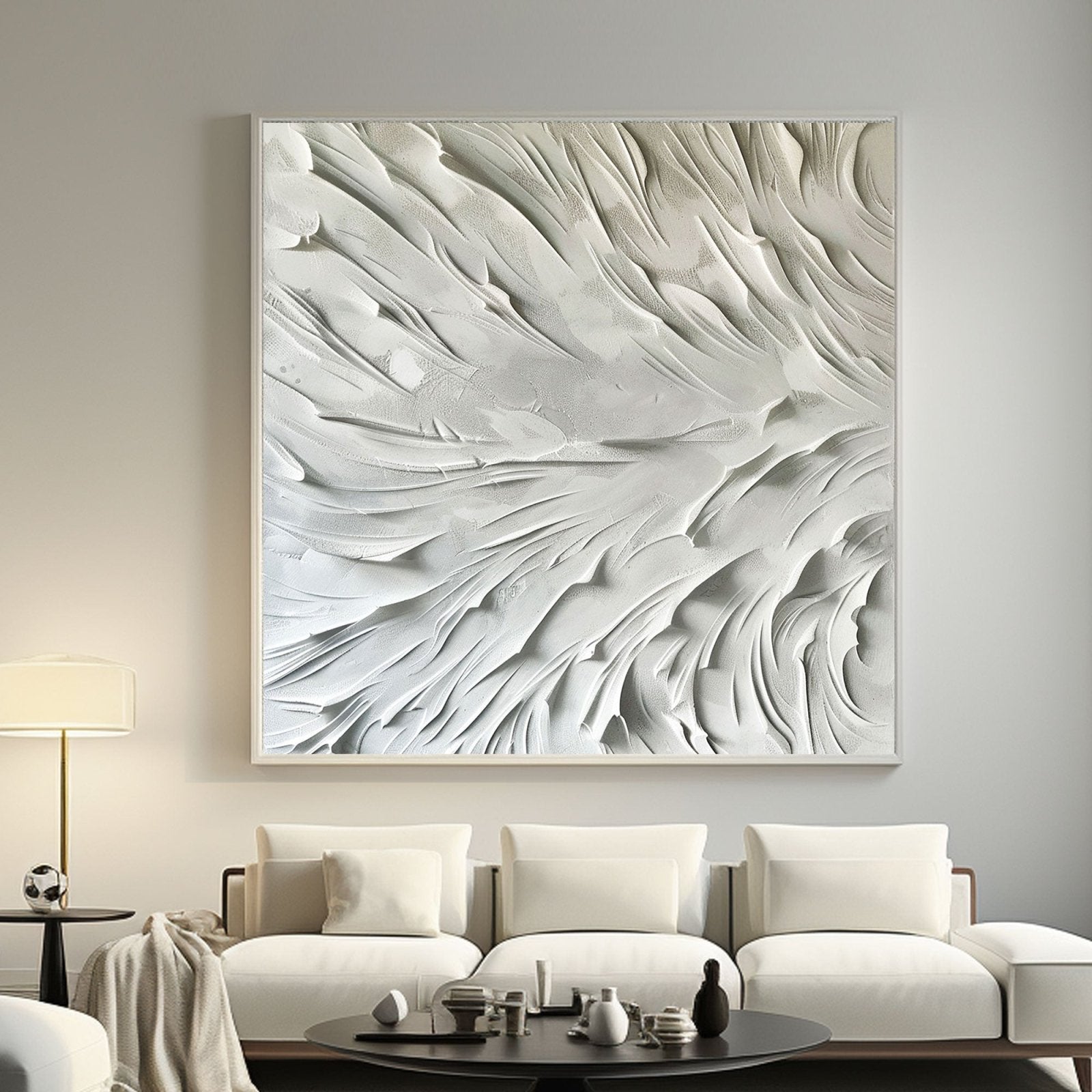 Minimalist White Plaster Wall Art – Handcrafted Abstract Flow Texture #TC 173