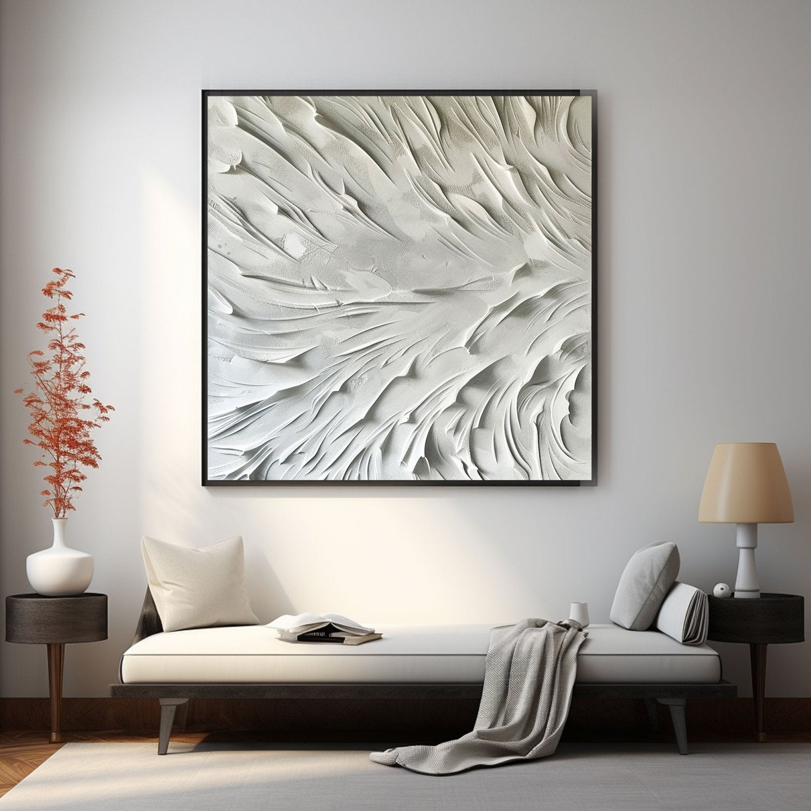 Minimalist White Plaster Wall Art – Handcrafted Abstract Flow Texture #TC 173
