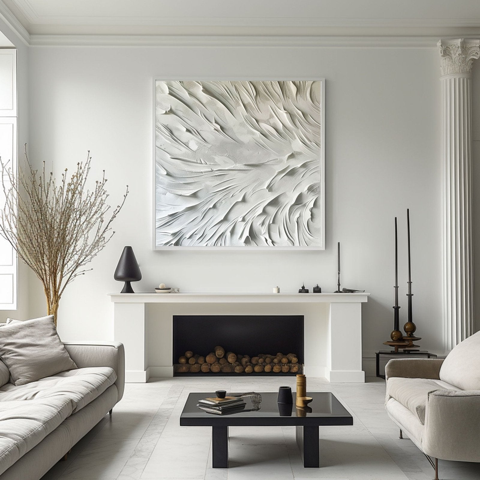 Minimalist White Plaster Wall Art – Handcrafted Abstract Flow Texture #TC 173