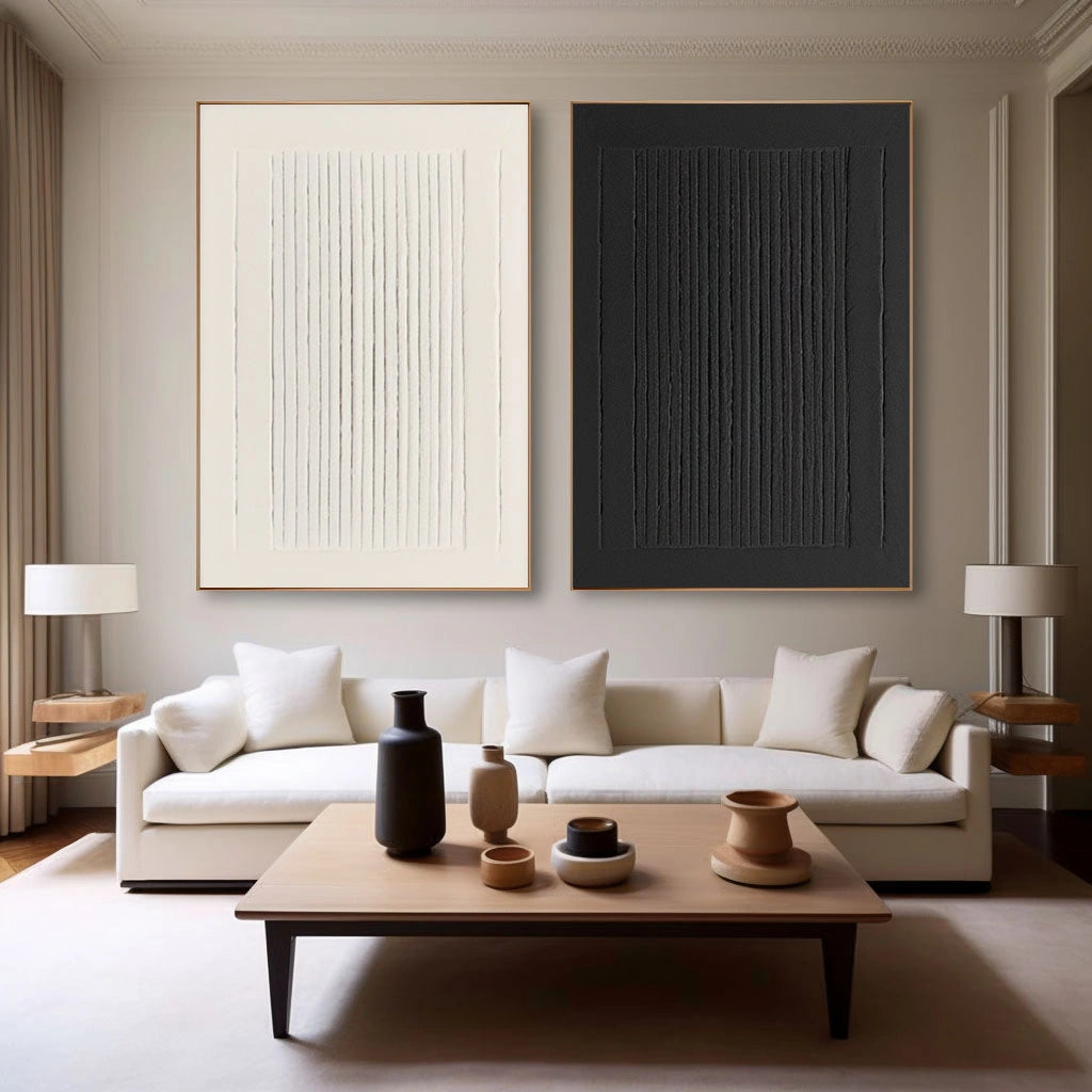 Structured Monochrome Wall Art Pair | Textured Black & White Decor