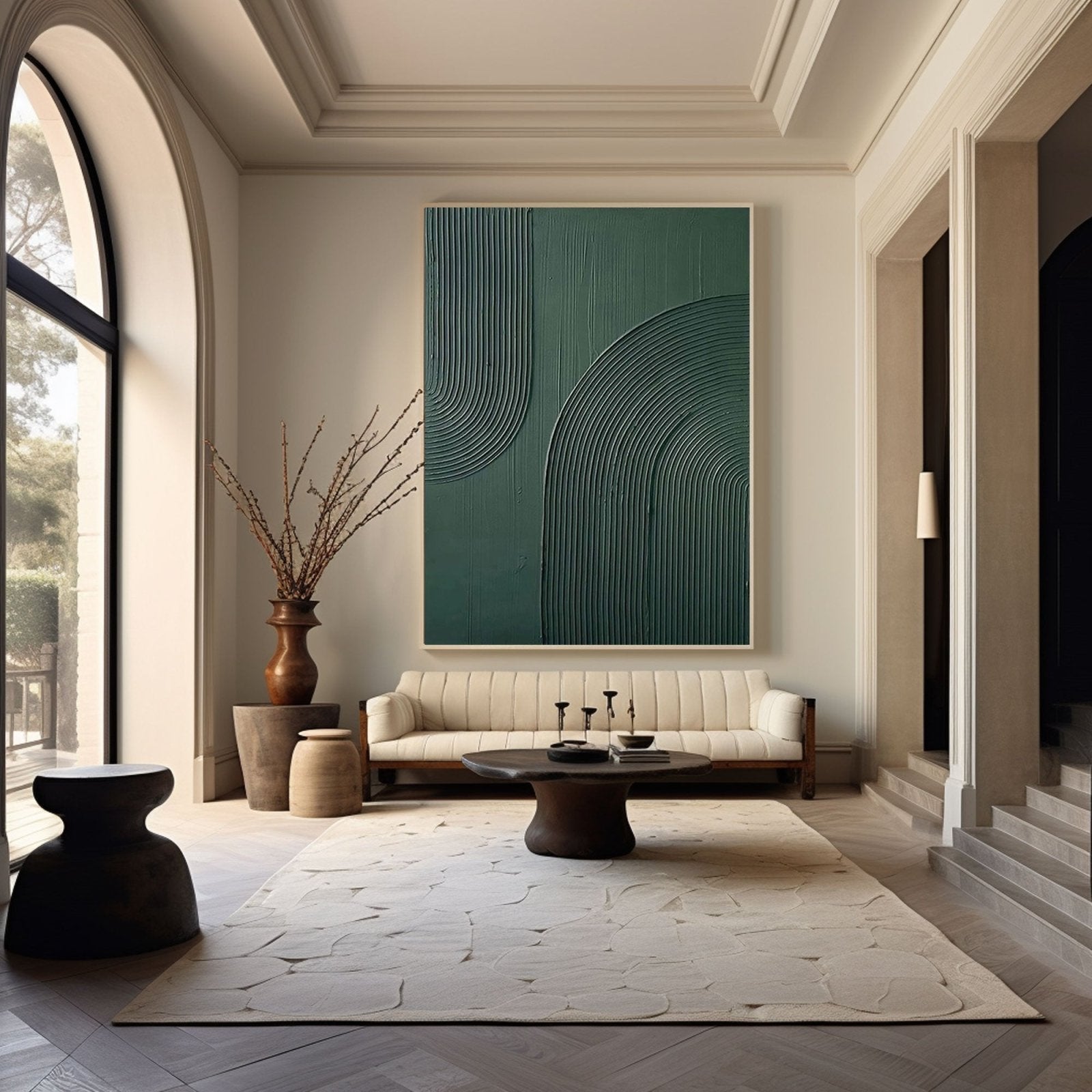 Large Vertical Painting | Modern Sage Green Wall Decor #TC 216